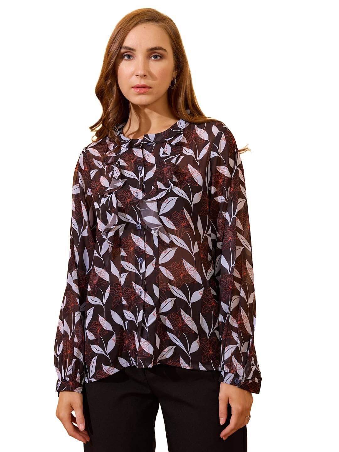 Globus Women's Georgette Regular Top ( Black ) Globus Women's Georgette Regular Top ( Black )