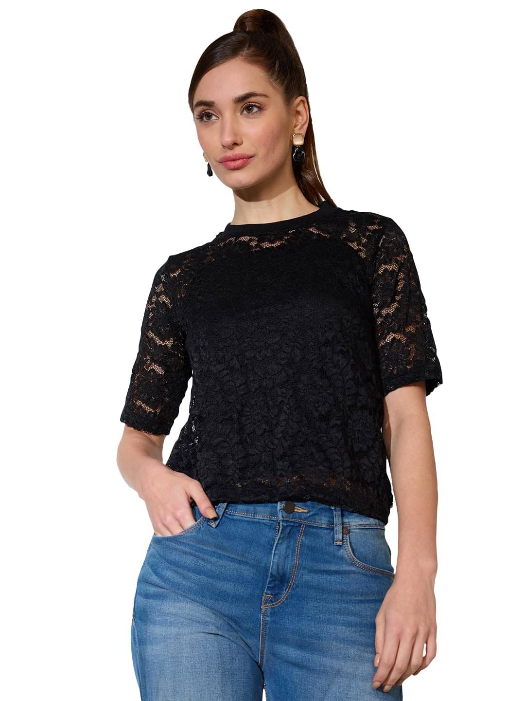     			Globus Women's Nylon Crop Top ( Black )