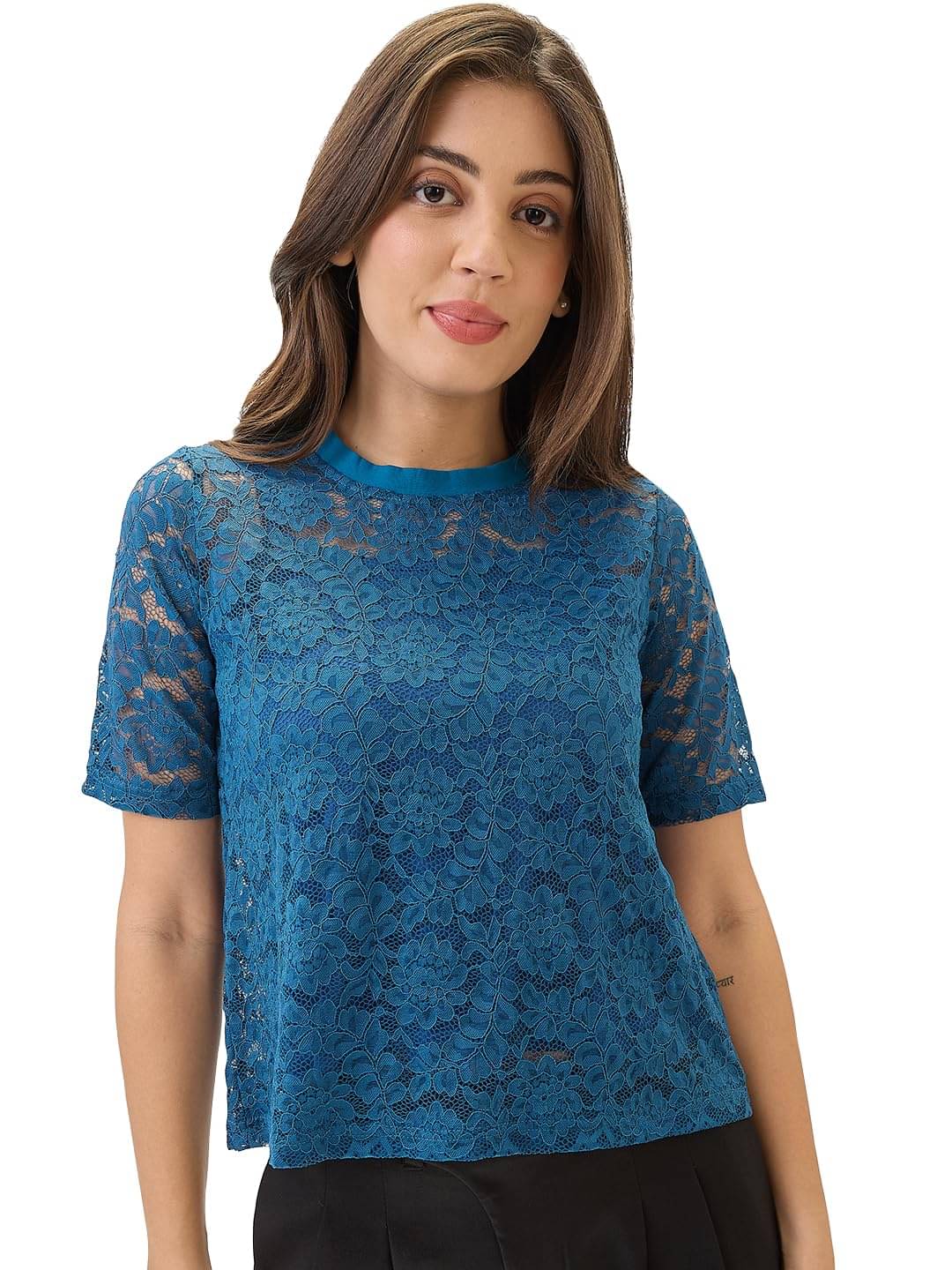 Globus Women's Nylon Crop Top ( Blue )     			Globus Women's Nylon Crop Top ( Blue )