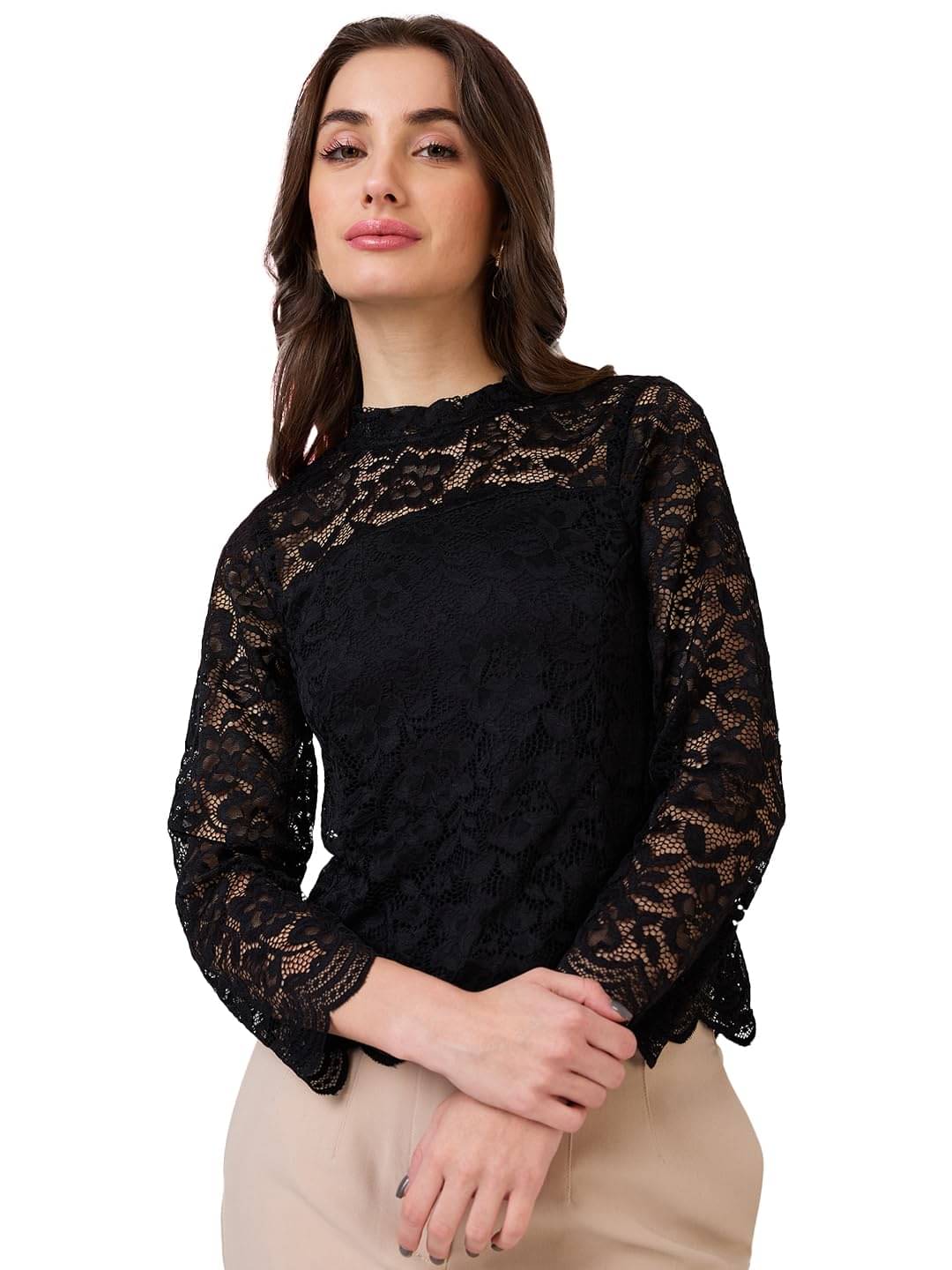 Globus Women's Nylon Regular Top ( Black )     			Globus Women's Nylon Regular Top ( Black )