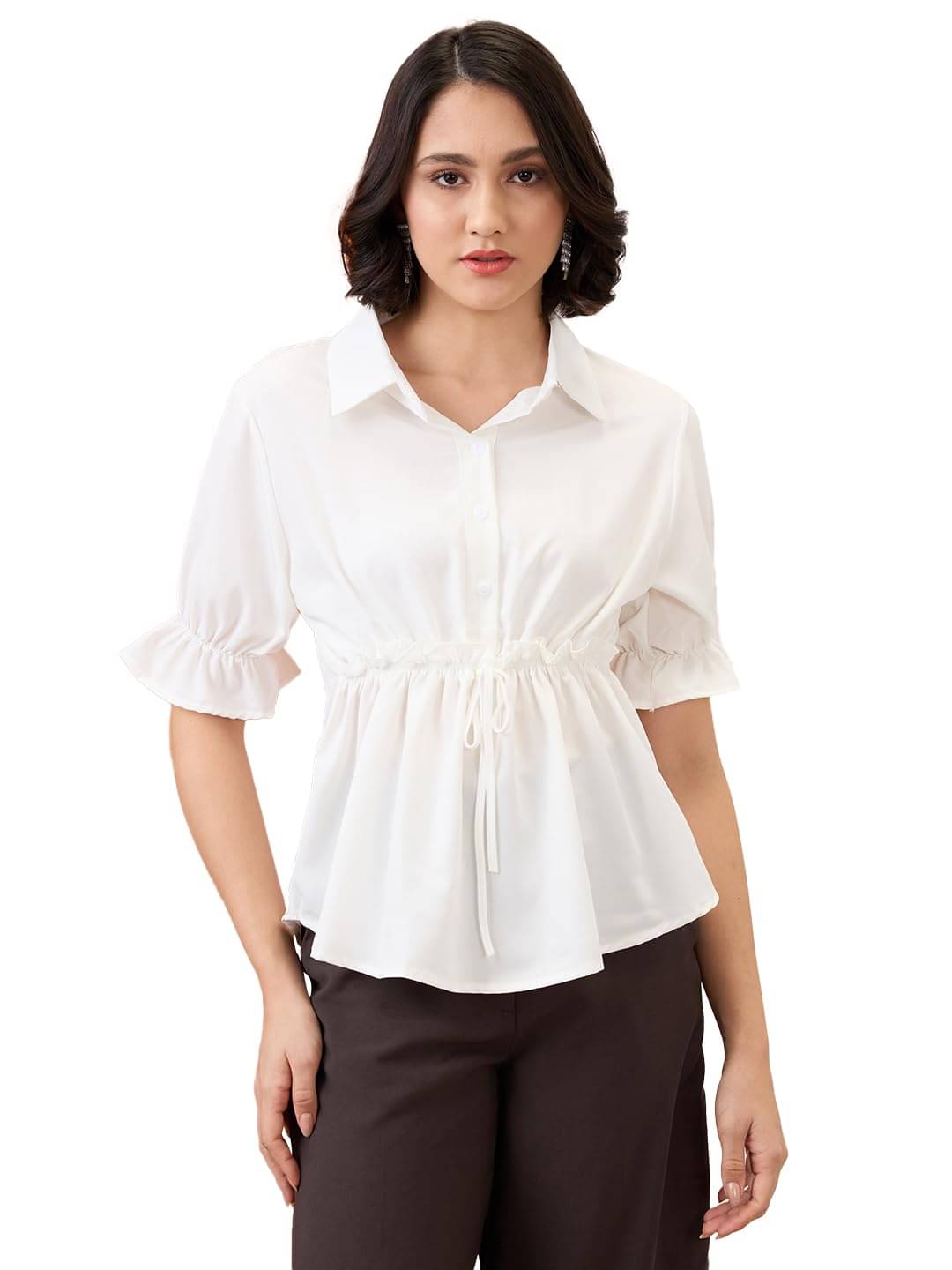     			Globus Women's Polyester Asymmetrical Top ( White )