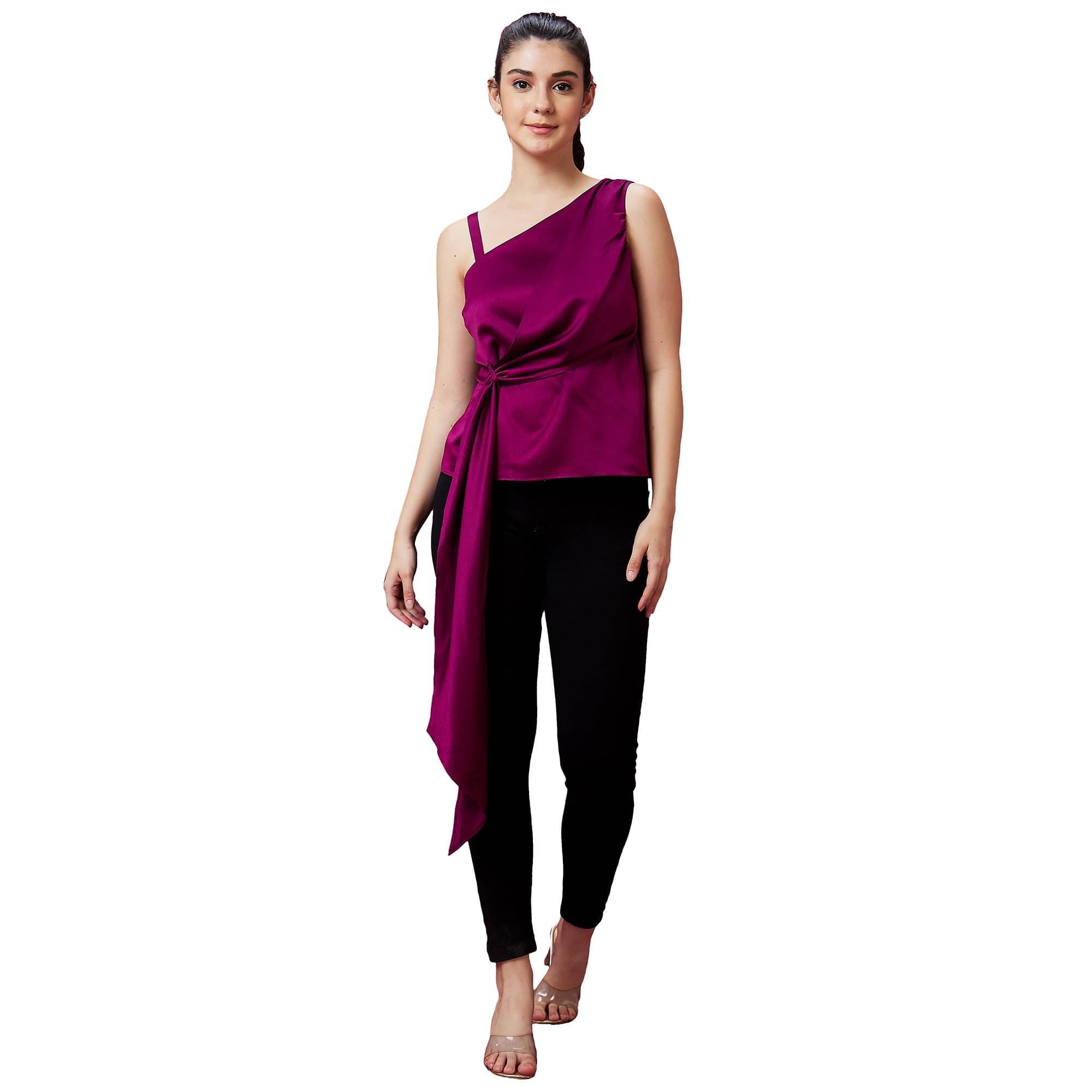     			Globus Women's Polyester Asymmetrical Top ( Purple )