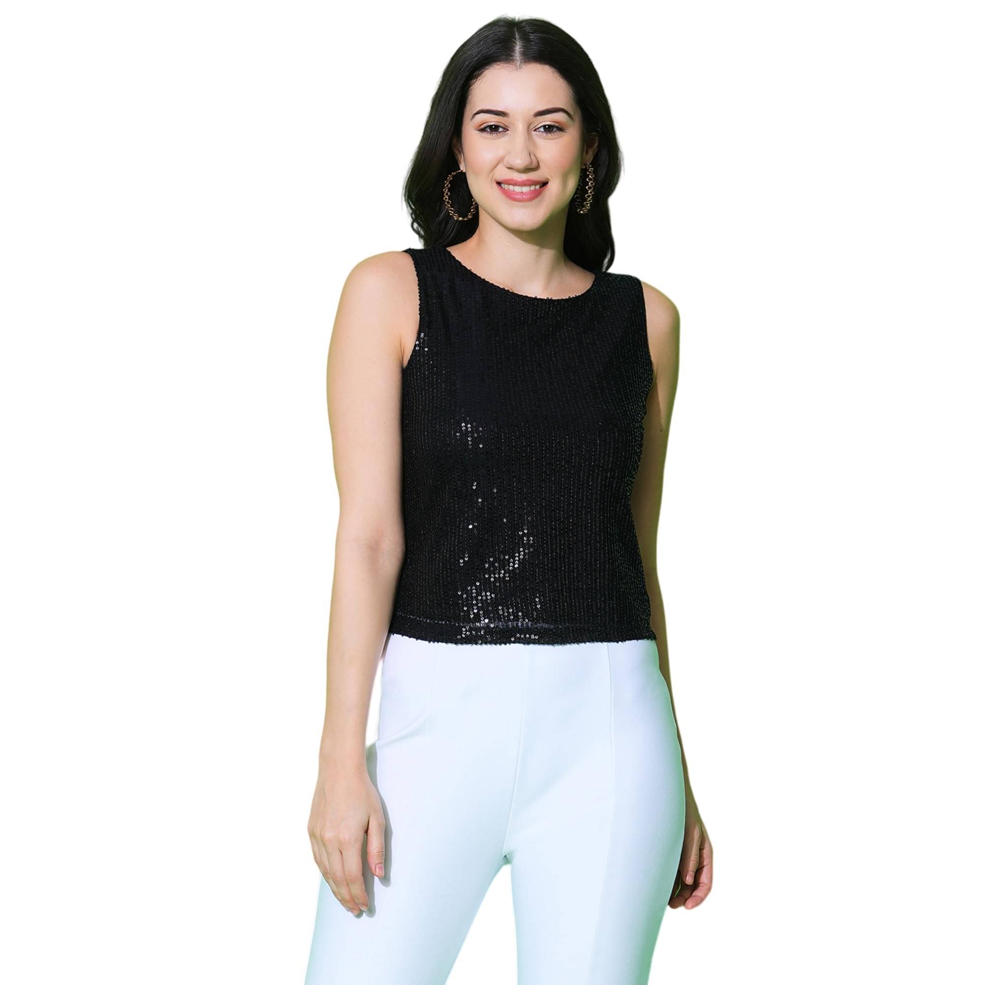 Globus Women's Polyester Crop Top ( Black ) Globus Women's Polyester Crop Top ( Black )