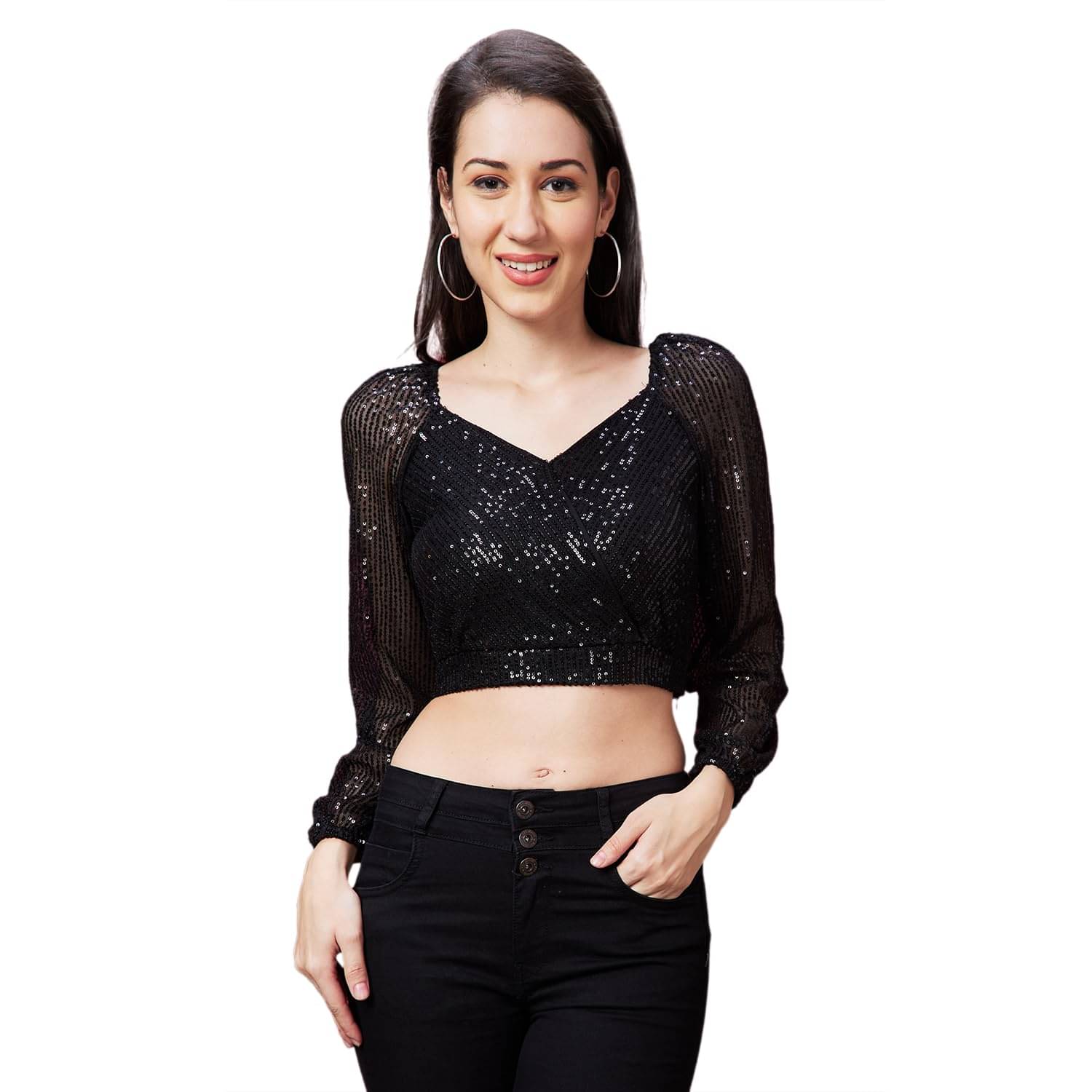 Globus Women's Polyester Crop Top ( Black )     			Globus Women's Polyester Crop Top ( Black )