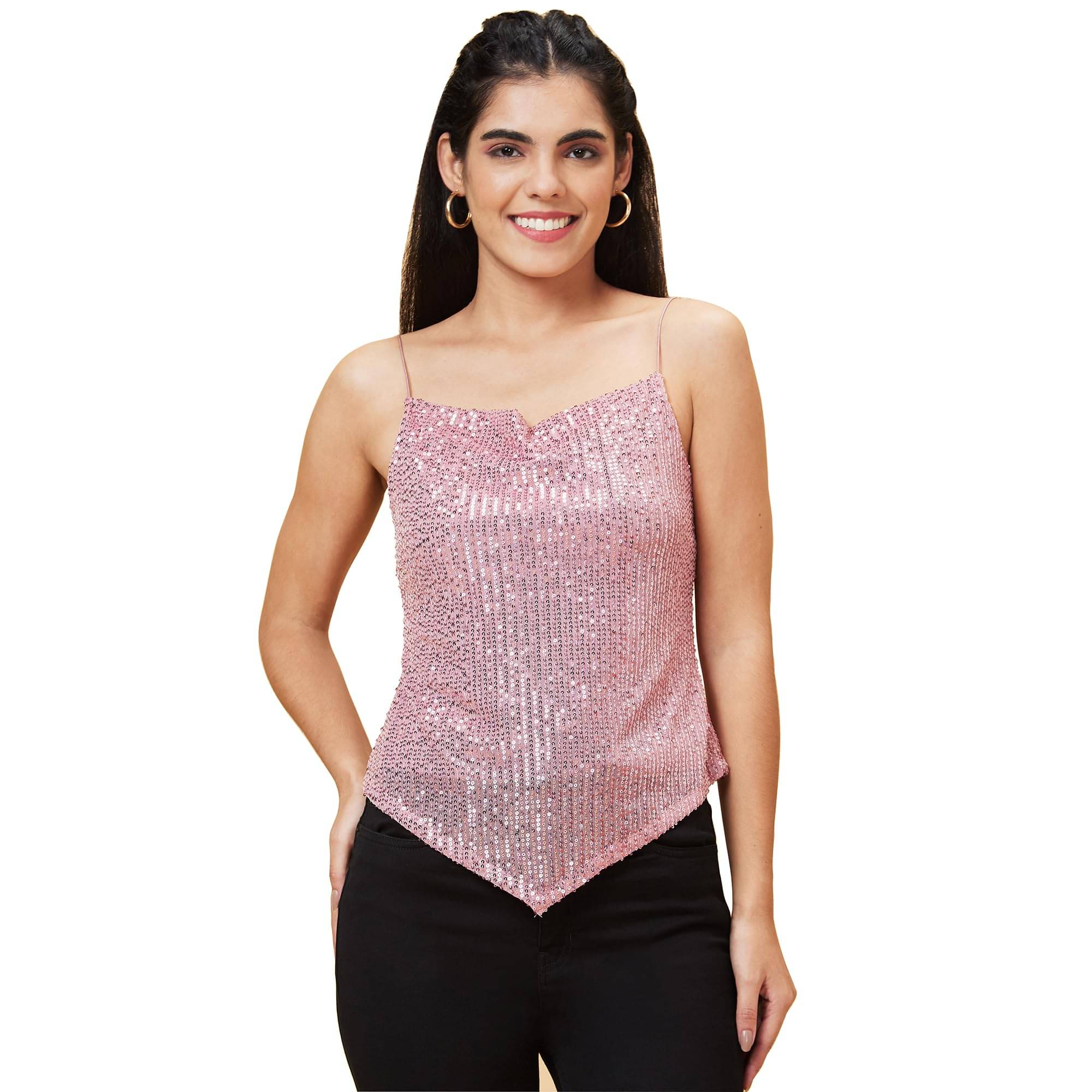Globus Women's Polyester Crop Top ( Pink ) Globus Women's Polyester Crop Top ( Pink )