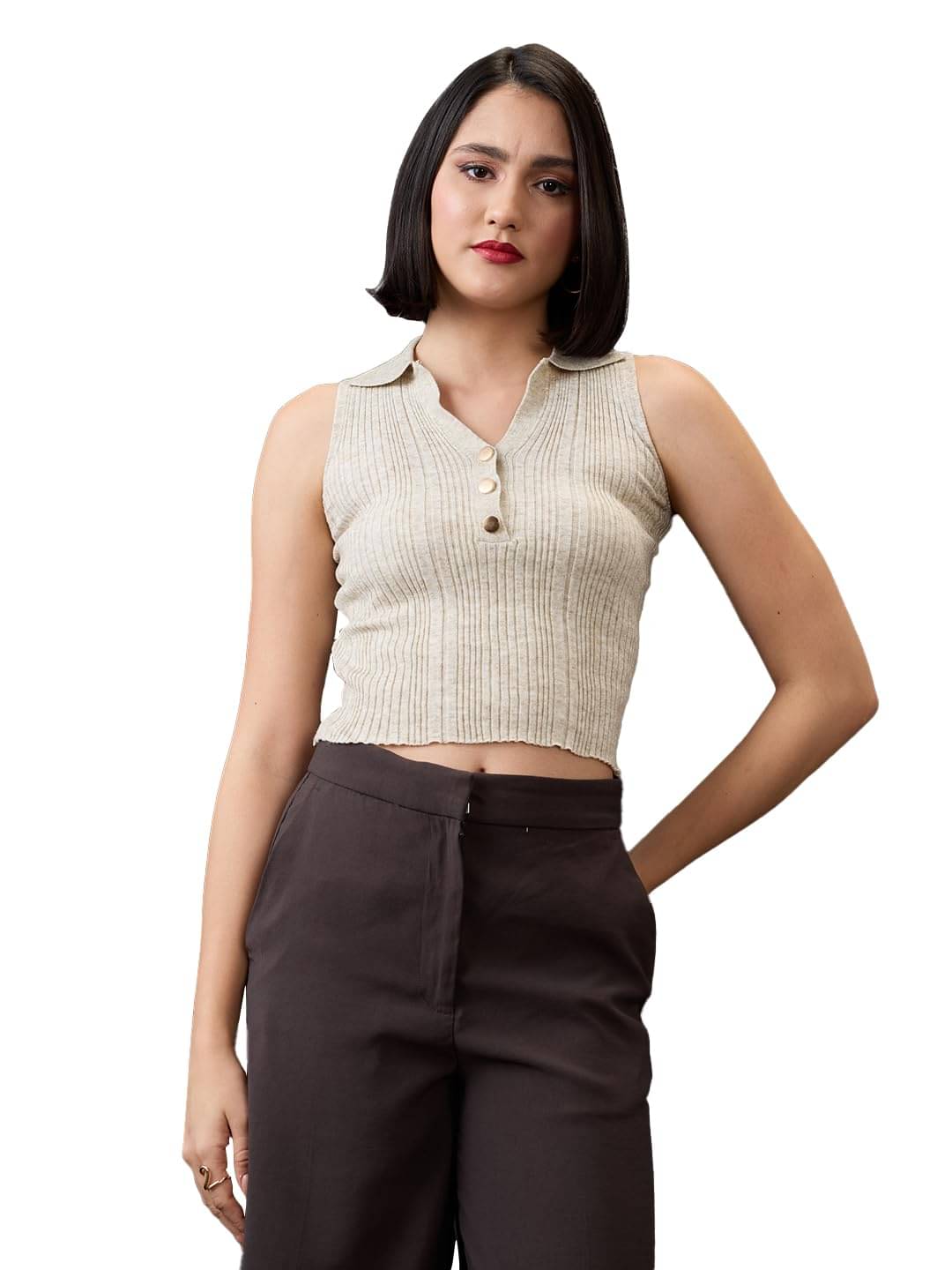 Globus Women's Polyester Crop Top ( Beige )     			Globus Women's Polyester Crop Top ( Beige )