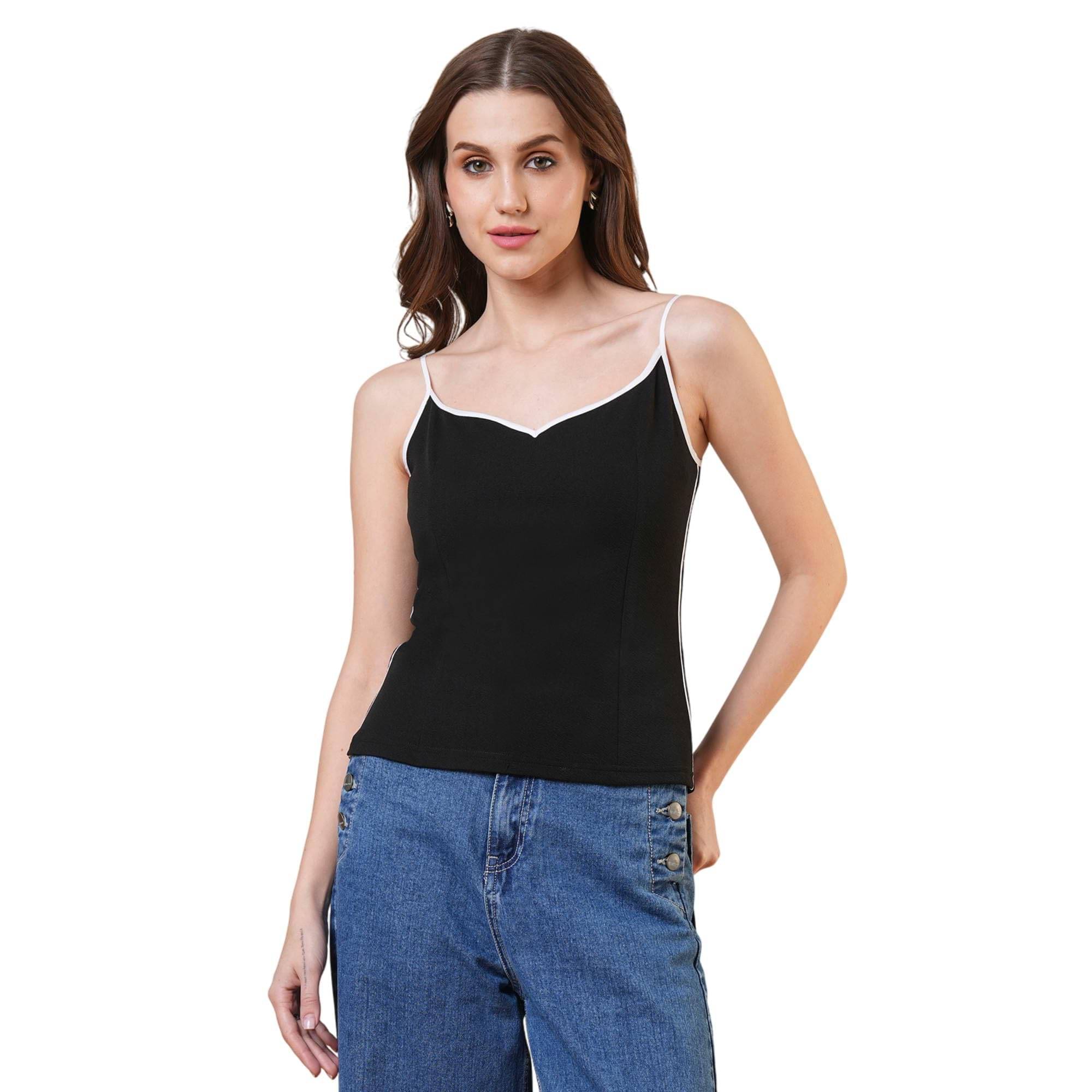 Globus Women's Polyester Crop Top ( Black ) Globus Women's Polyester Crop Top ( Black )