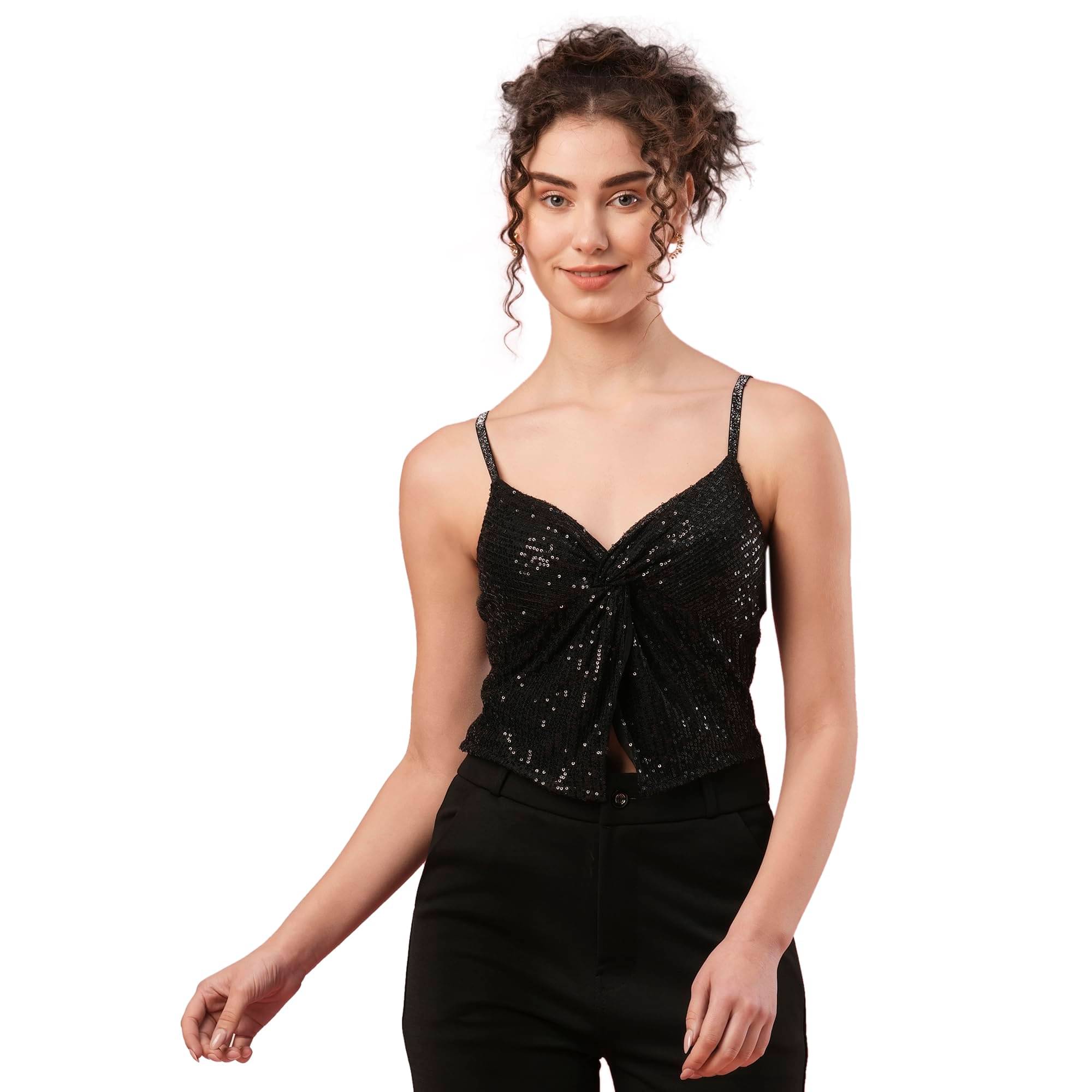 Globus Women's Polyester Crop Top ( Black )     			Globus Women's Polyester Crop Top ( Black )