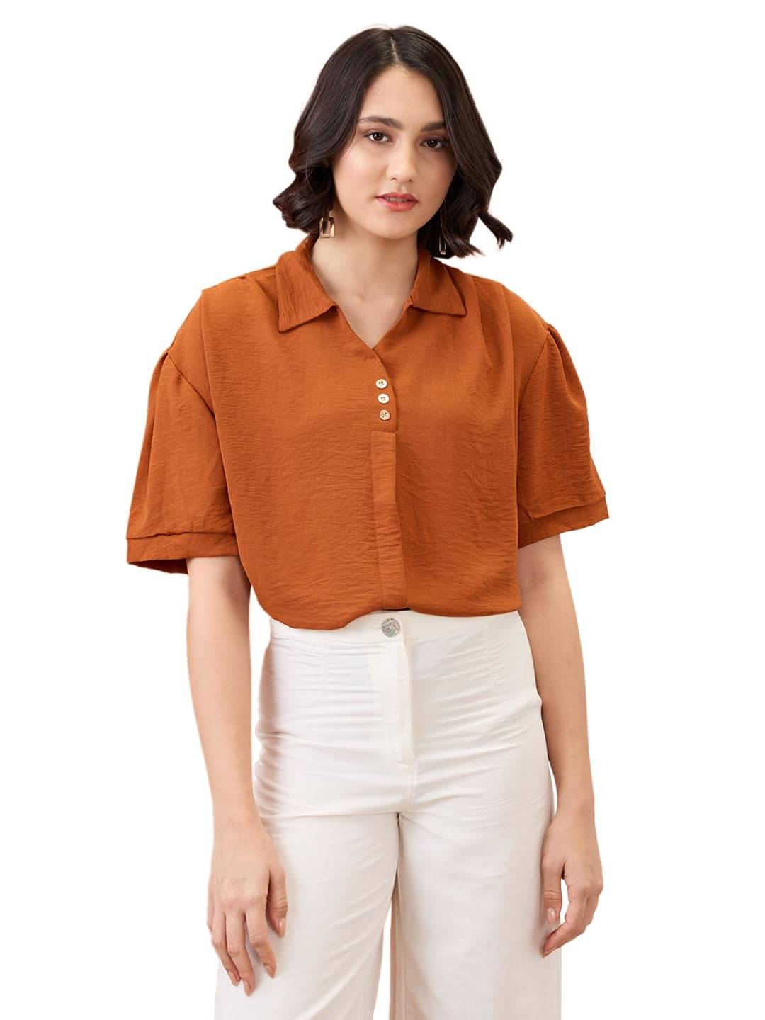 Globus Women's Polyester Regular Top ( Brown ) Globus Women's Polyester Regular Top ( Brown )