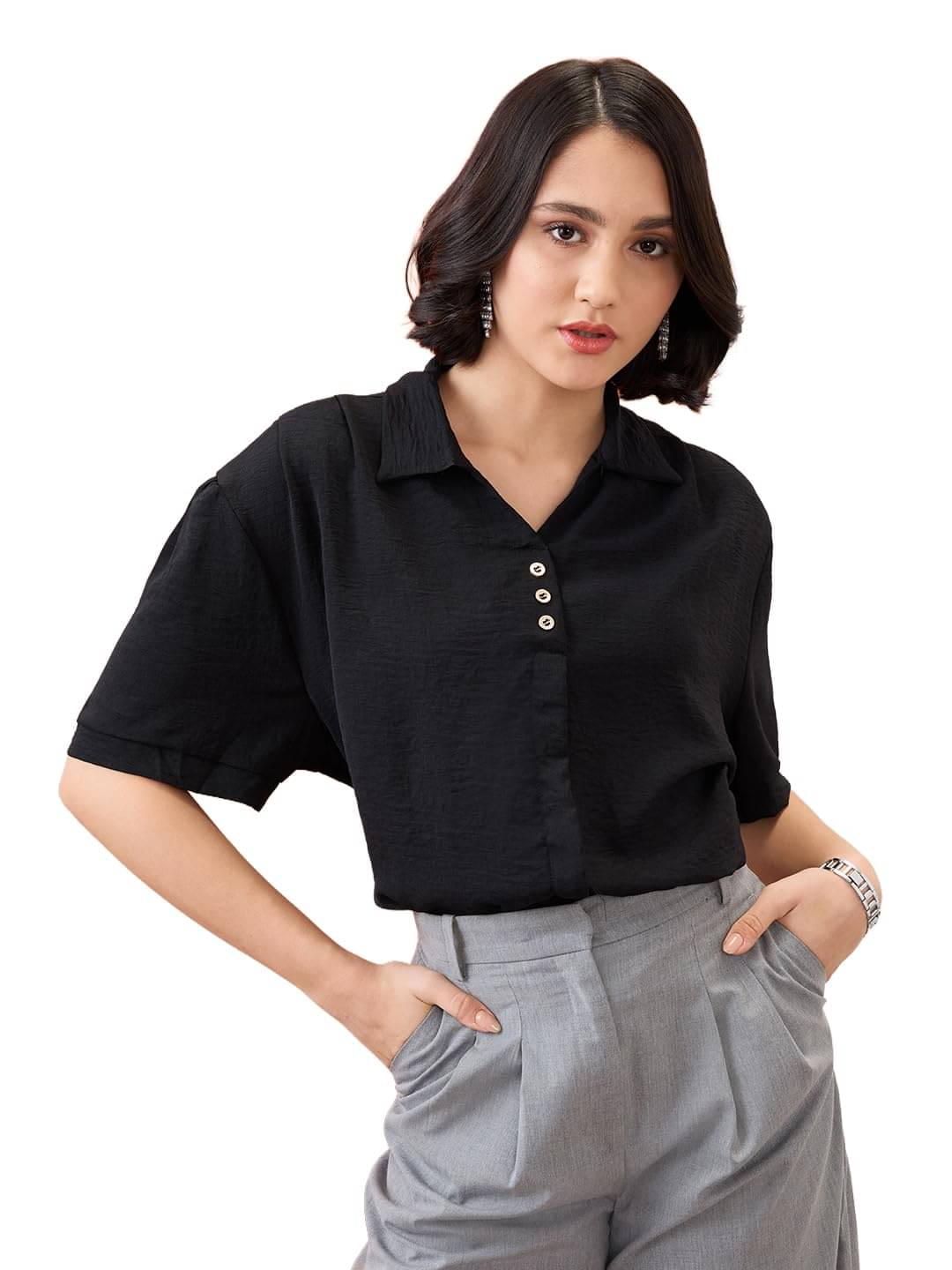     			Globus Women's Polyester Regular Top ( Black )