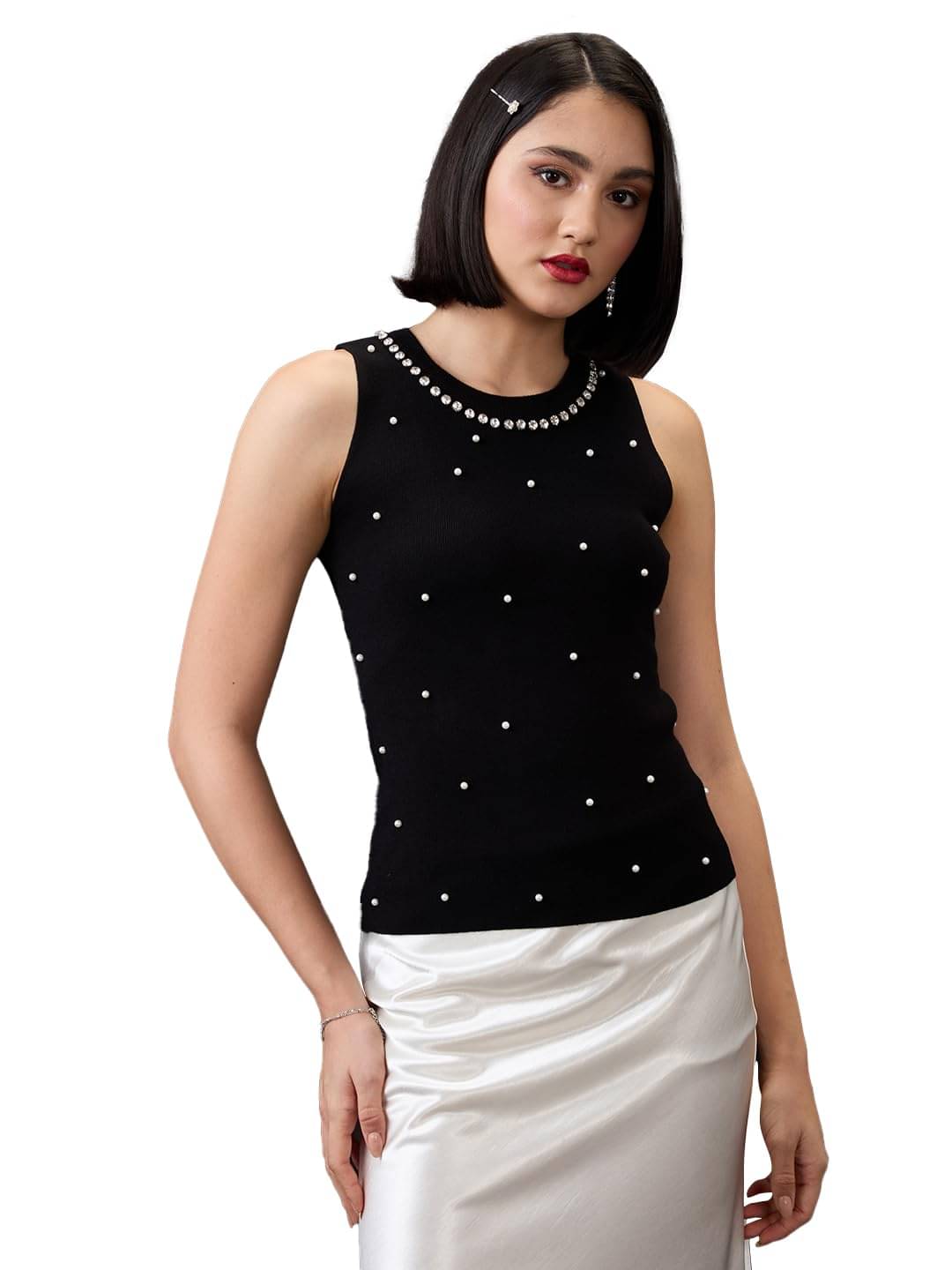 Globus Women's Polyester Regular Top ( Black ) Globus Women's Polyester Regular Top ( Black )