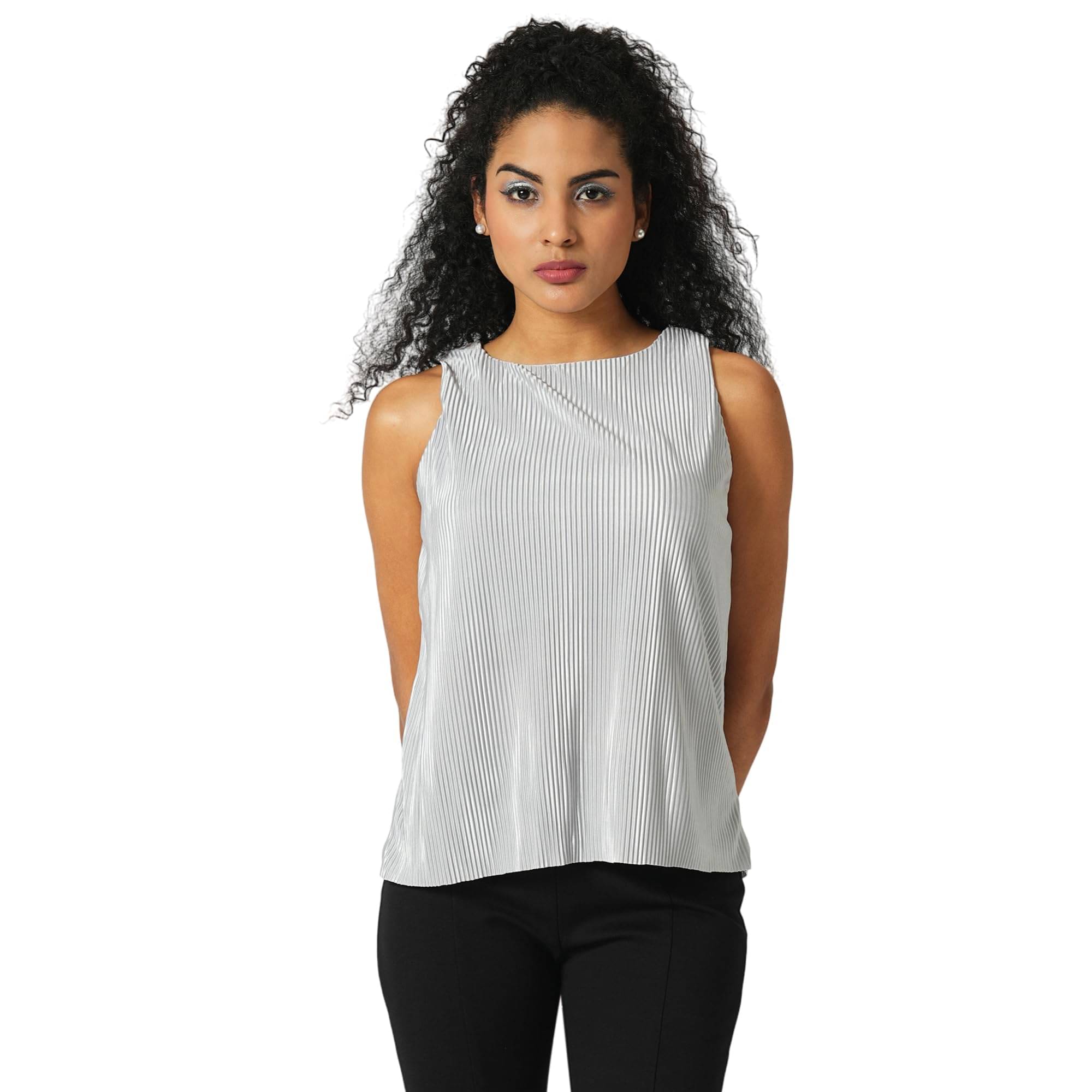 Globus Women's Polyester Regular Top ( Silver ) Globus Women's Polyester Regular Top ( Silver )