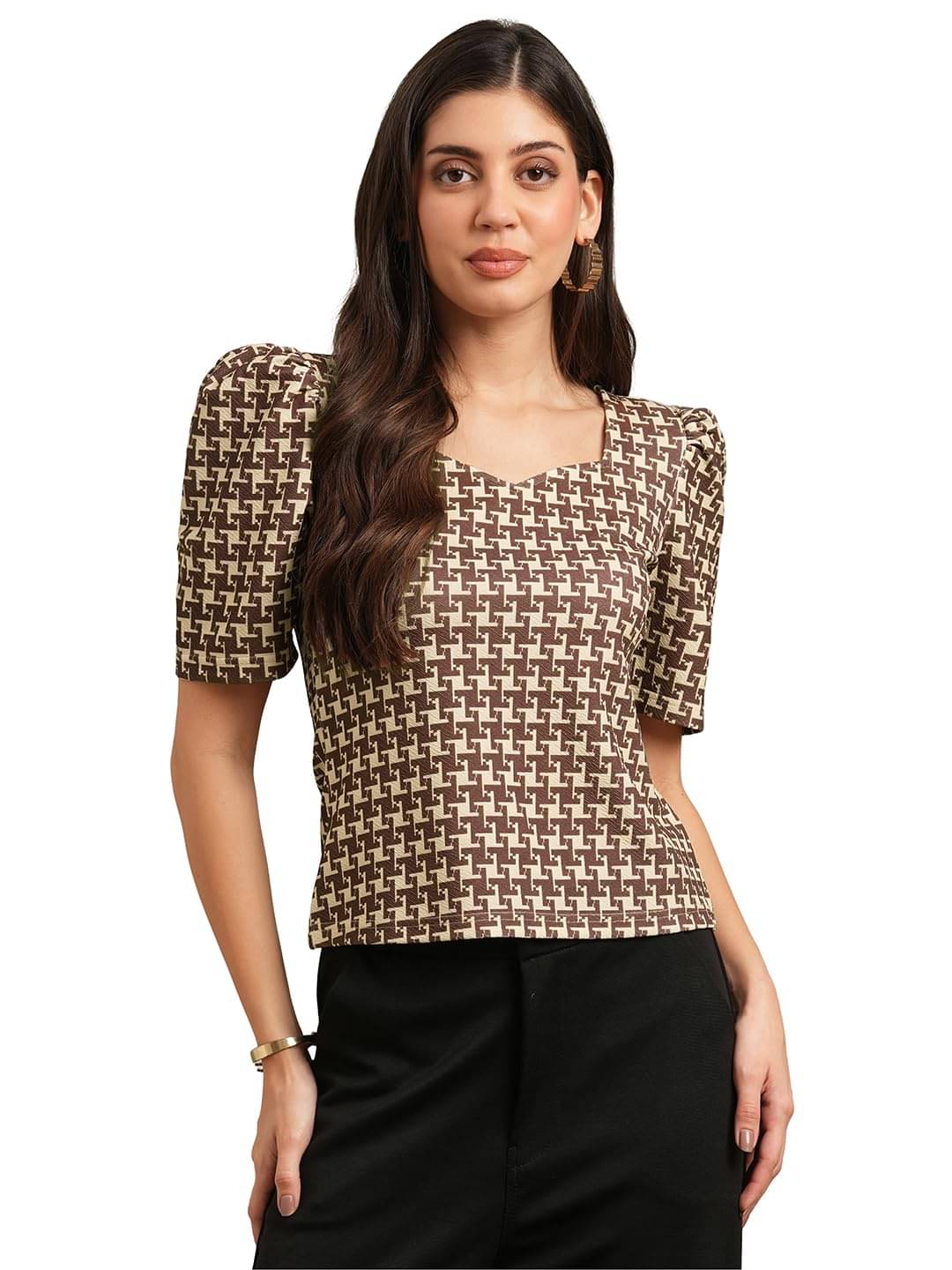Globus Women's Polyester Regular Top ( Brown ) Globus Women's Polyester Regular Top ( Brown )