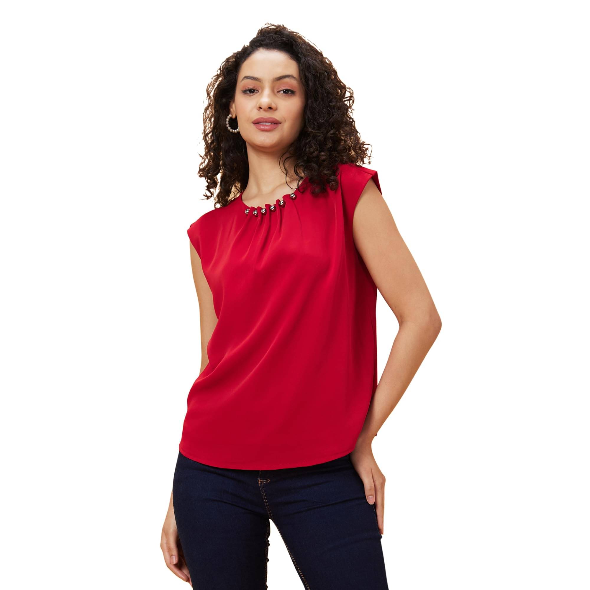 Globus Women's Polyester Regular Top ( Red )     			Globus Women's Polyester Regular Top ( Red )