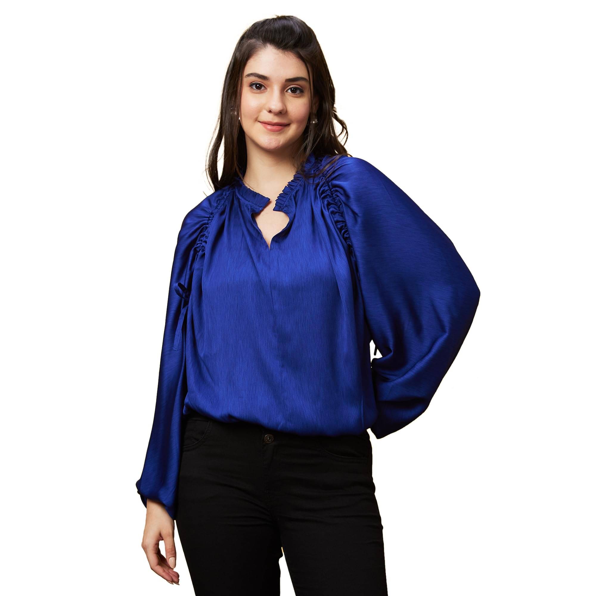 Globus Women's Polyester Regular Top ( Blue ) Globus Women's Polyester Regular Top ( Blue )
