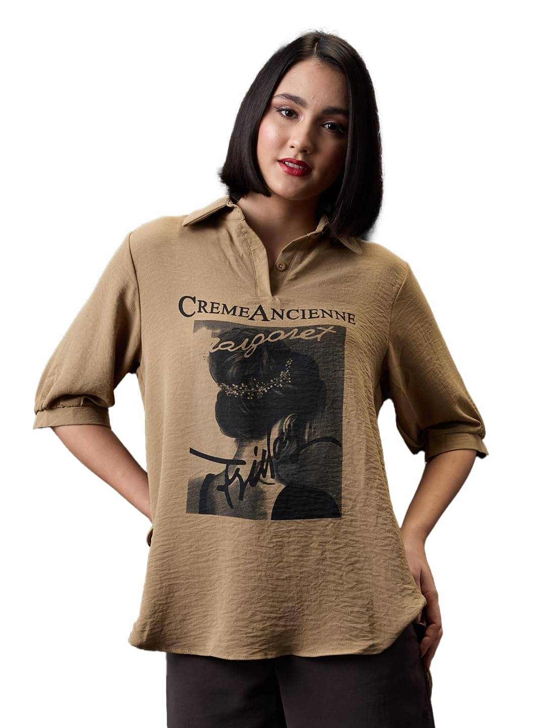 Globus Women's Polyester Regular Top ( Brown )     			Globus Women's Polyester Regular Top ( Brown )