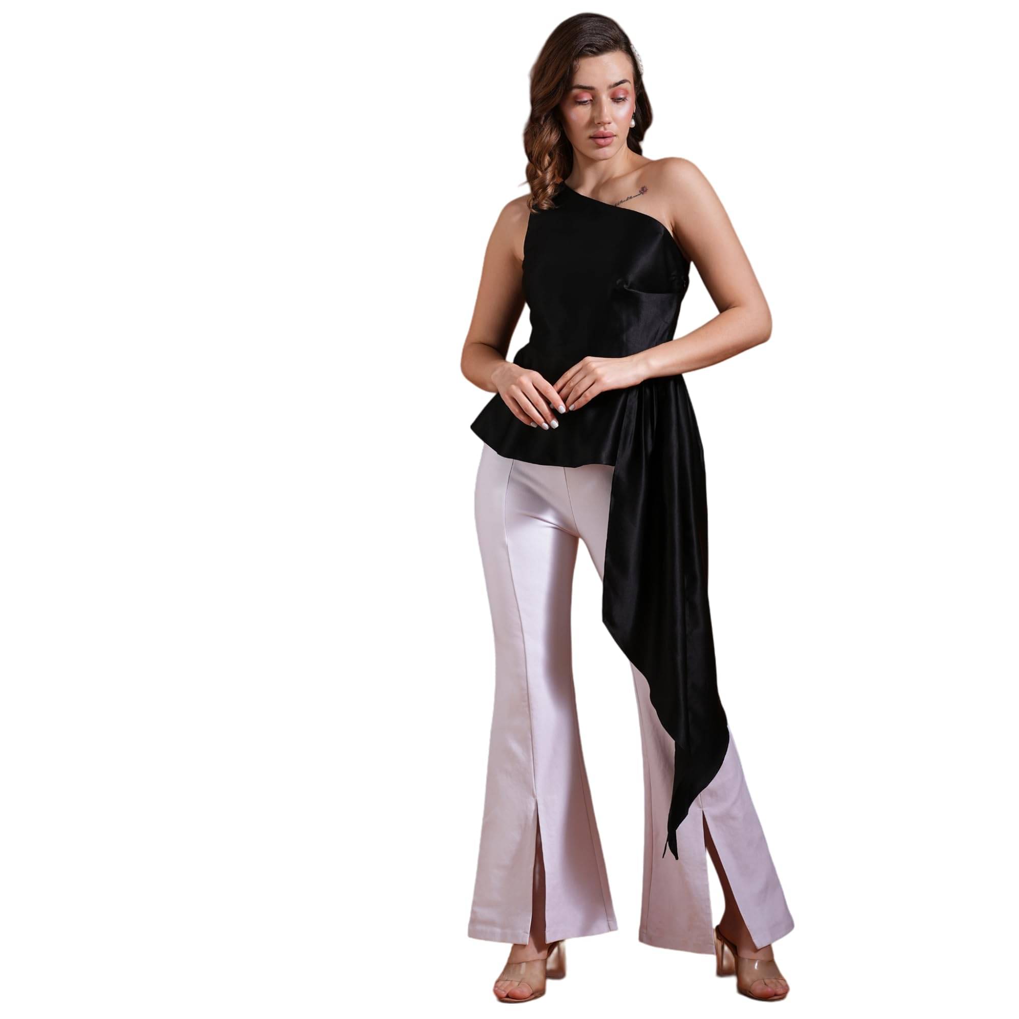     			Globus Women's Satin Asymmetrical Top ( Black )