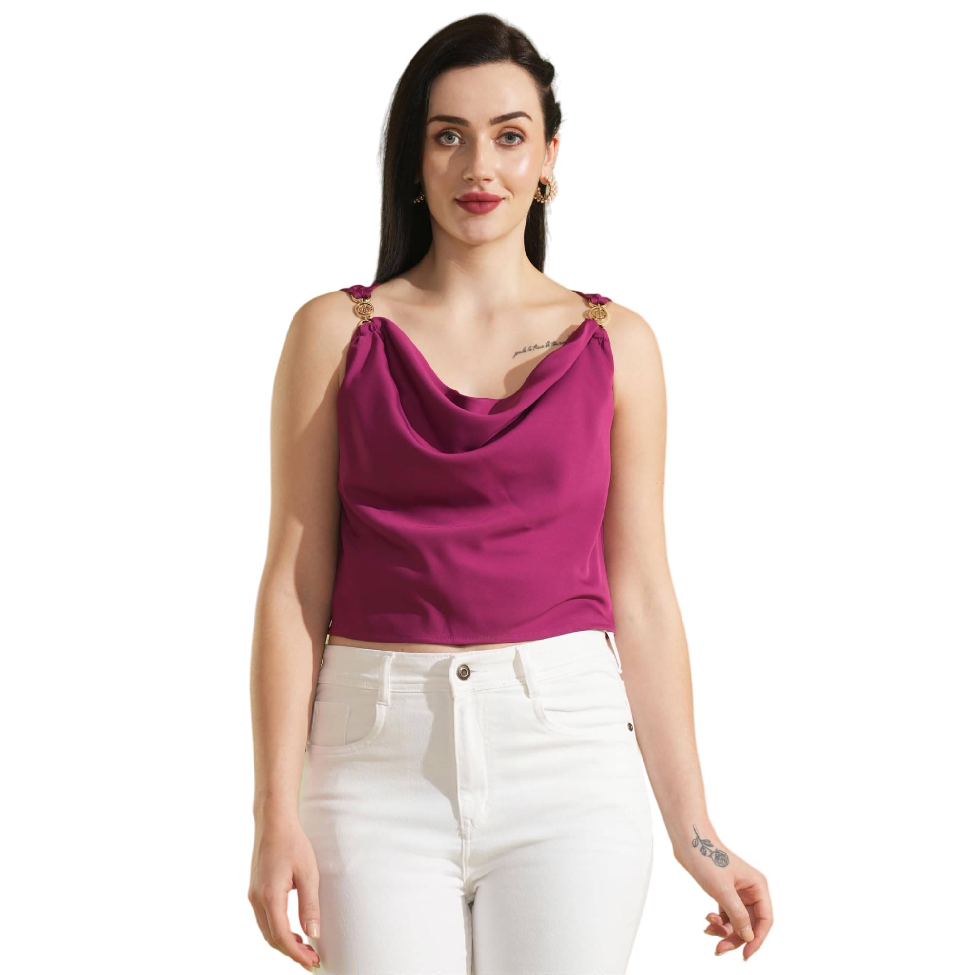 Globus Women's Satin Crop Top ( Purple )     			Globus Women's Satin Crop Top ( Purple )