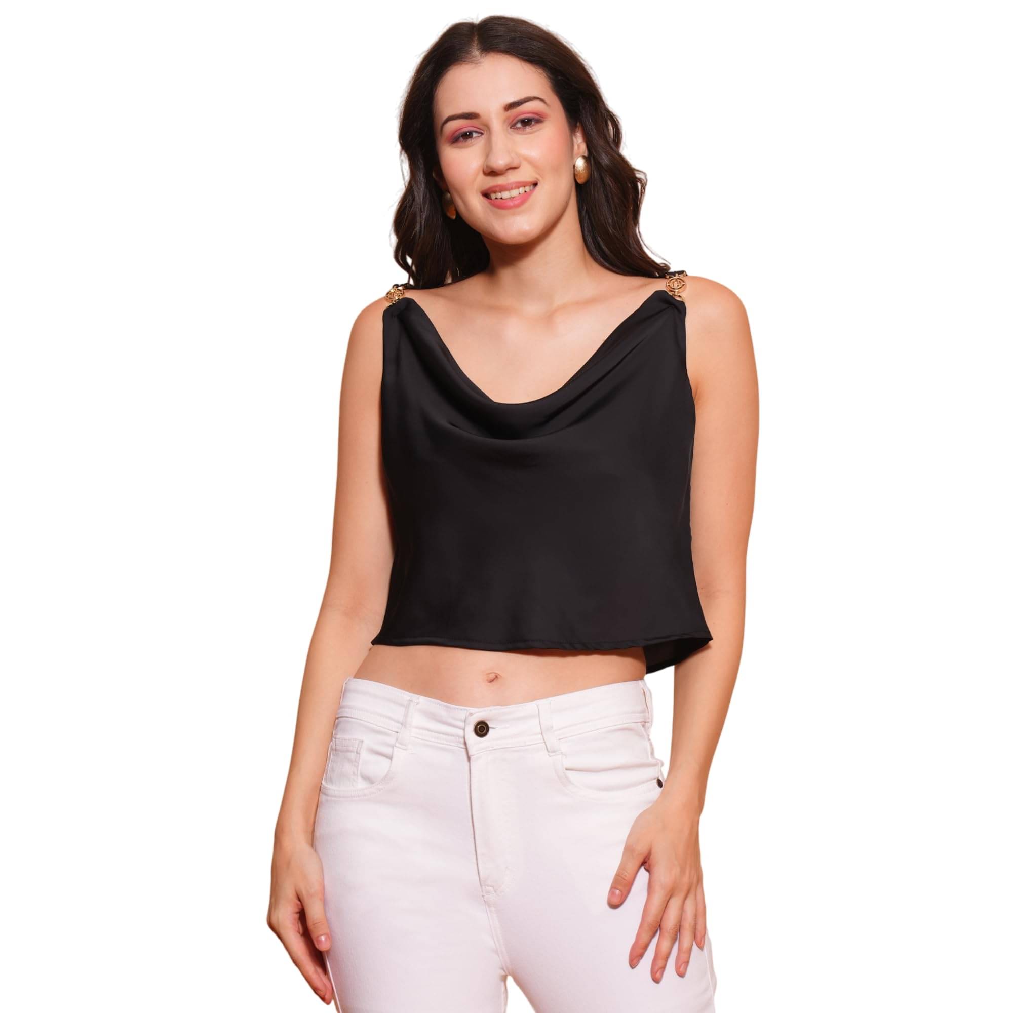     			Globus Women's Satin Crop Top ( Black )