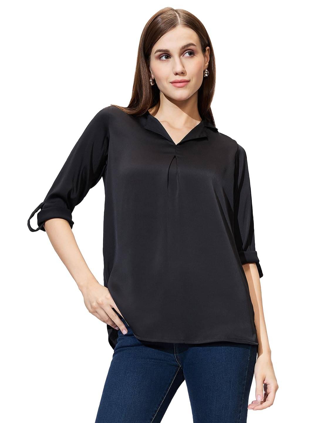     			Globus Women's Satin Regular Top ( Black )