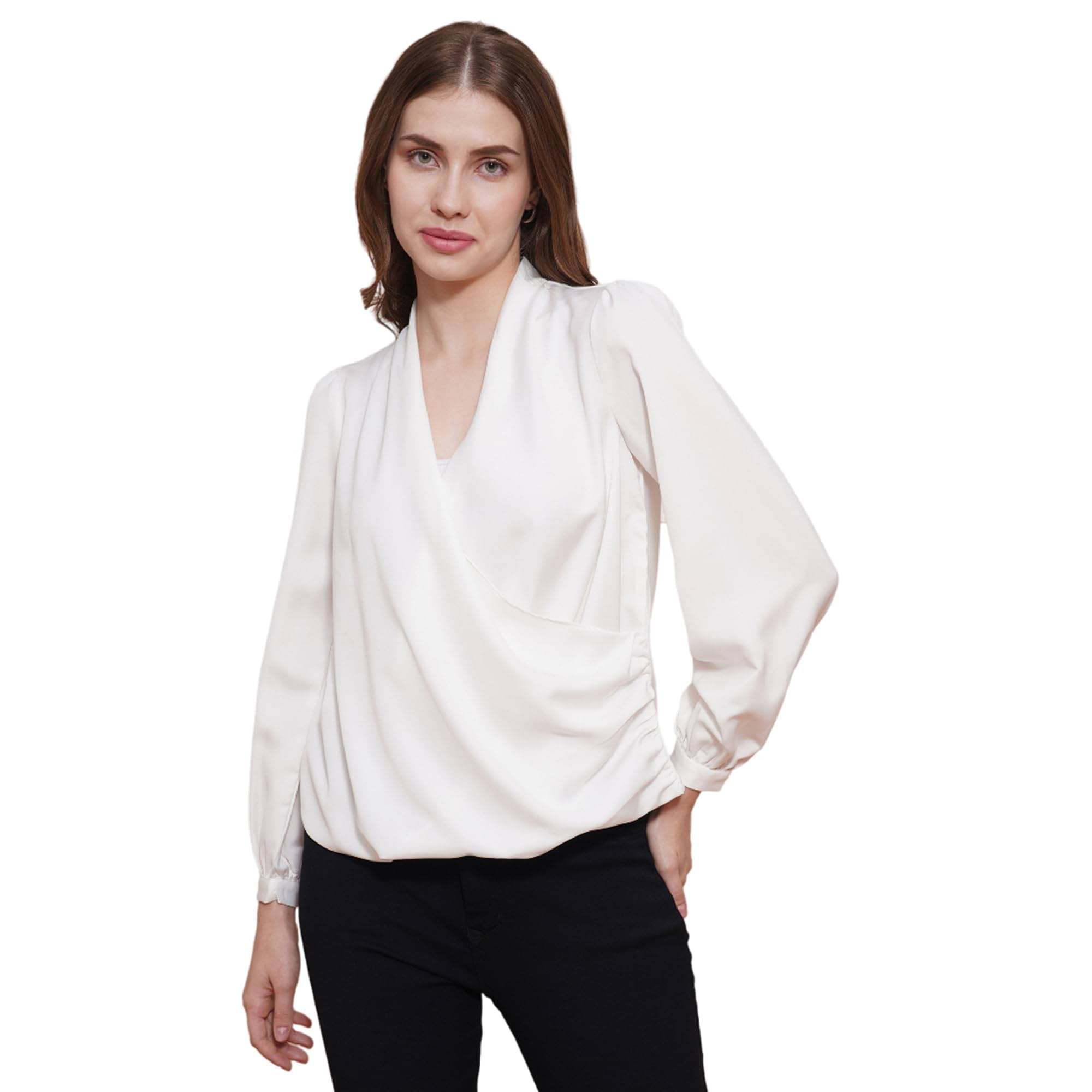     			Globus Women's Satin Regular Top ( White )