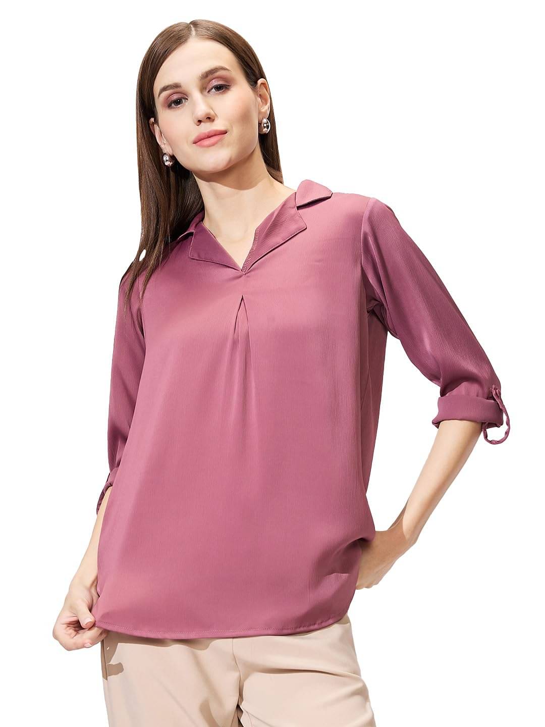 Globus Women's Satin Regular Top ( Pink ) Globus Women's Satin Regular Top ( Pink )