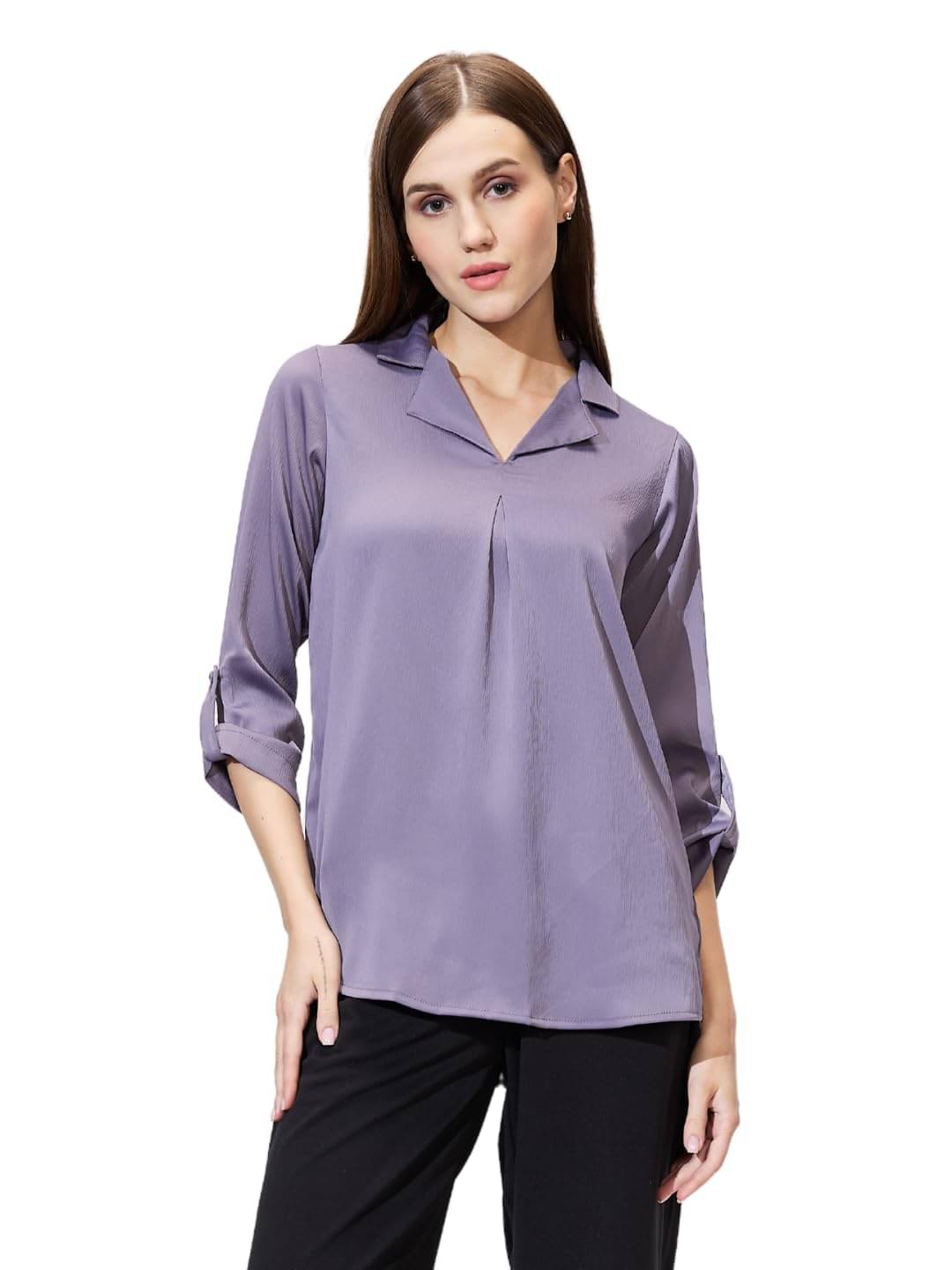 Globus Women's Satin Regular Top ( Purple ) Globus Women's Satin Regular Top ( Purple )