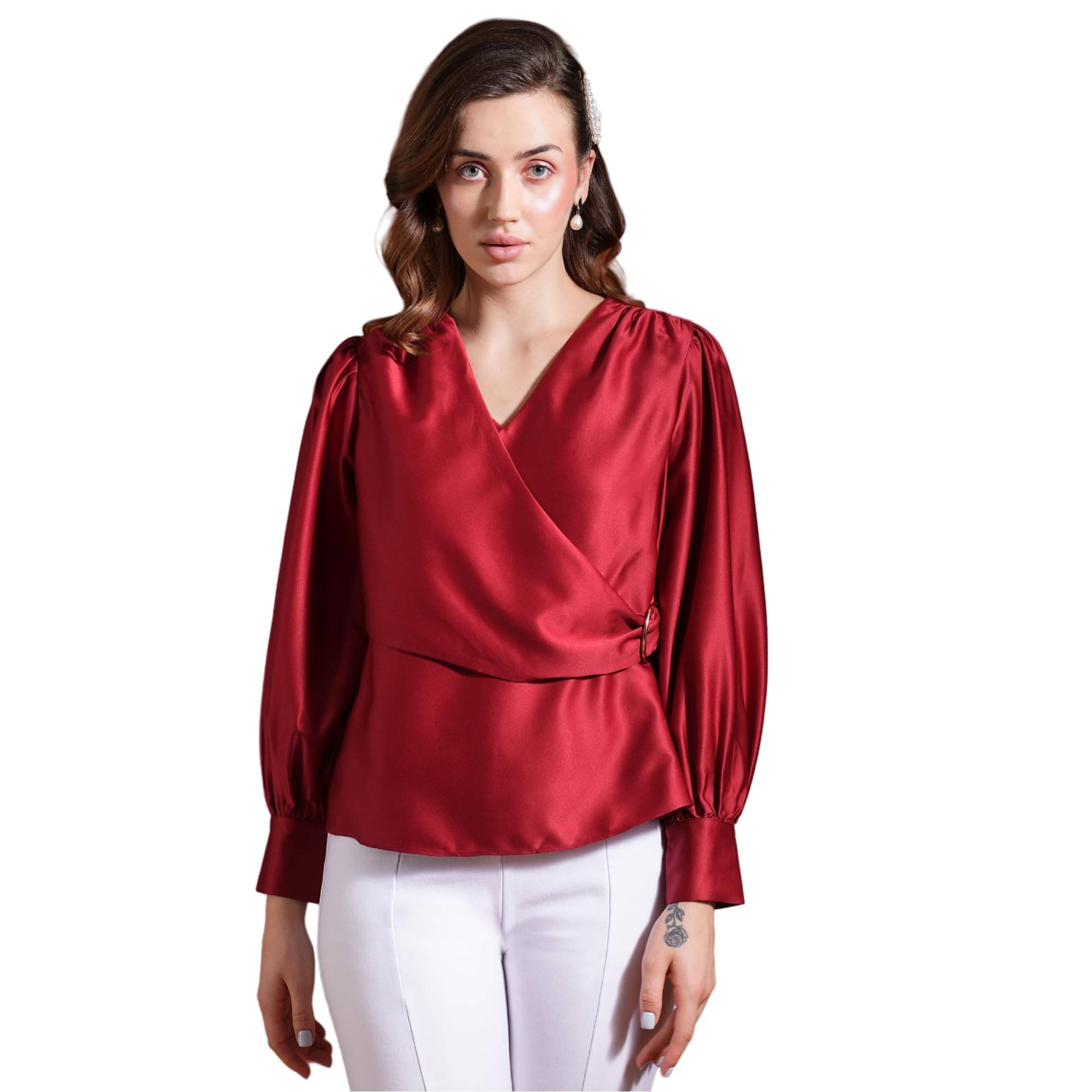     			Globus Women's Satin Wrap Top ( Red )