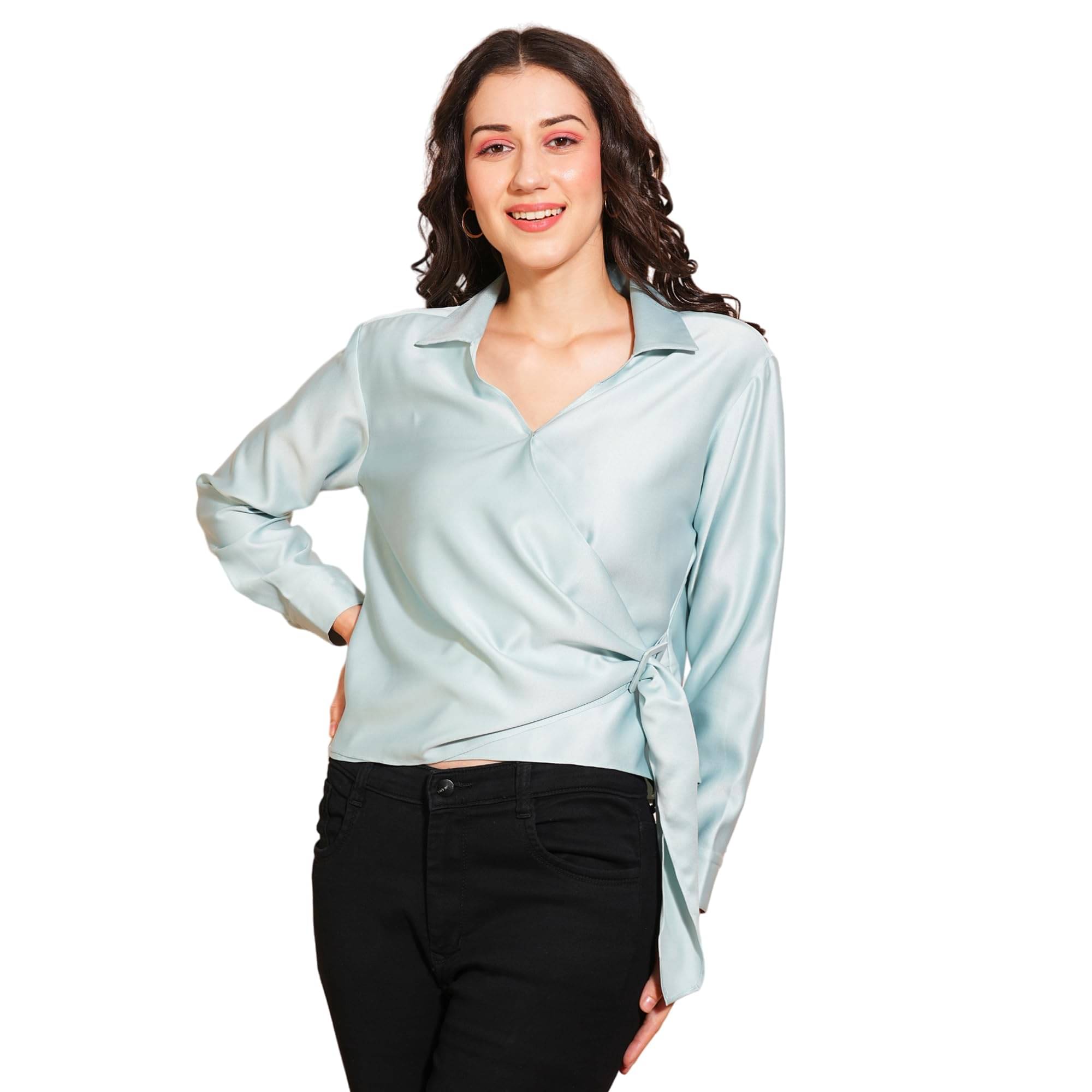     			Globus Women's Satin Wrap Top ( Blue )