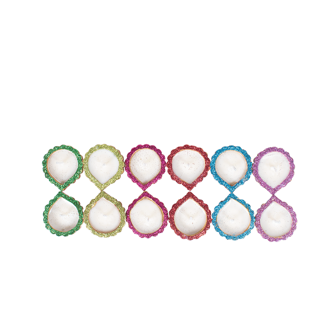     			Itsy Bitsy Ready to Use Glitter Terracotta Diya Assorted Colours Set of 12 | Handmade Decorative Clay Diya | Traditional Terracotta Diyas for Diwali Puja Home Temple Decoration Gift