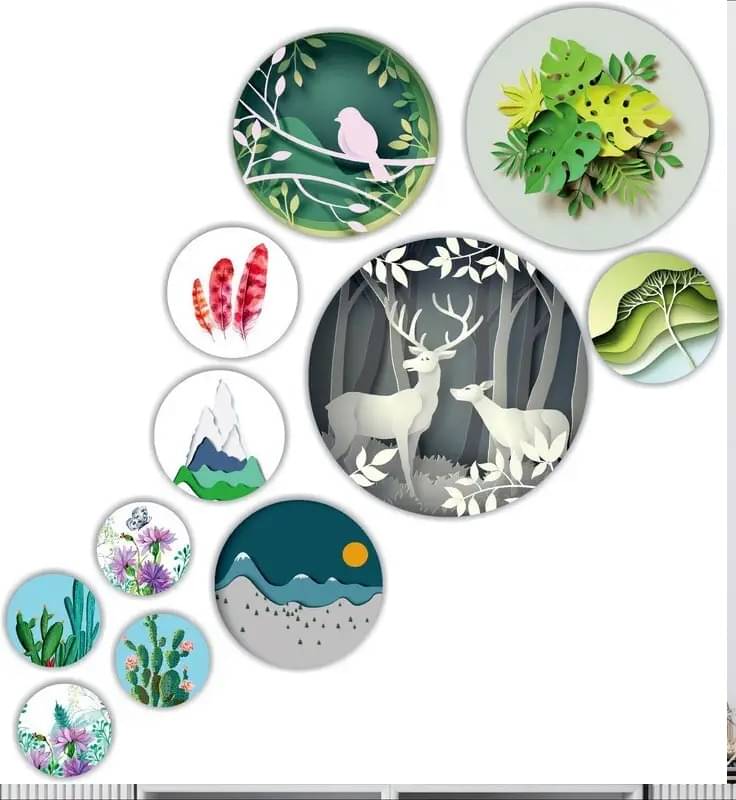 KKArt Set Of 11 Modern Art Flower  Round Self Adhesive Wall Decor Gift Items For Living Room Digital Reprint 21 inch x 26 inch     			KKArt Set Of 11 Modern Art Flower  Round Self Adhesive Wall Decor Gift Items For Living Room Digital Reprint 21 inch x 26 inch