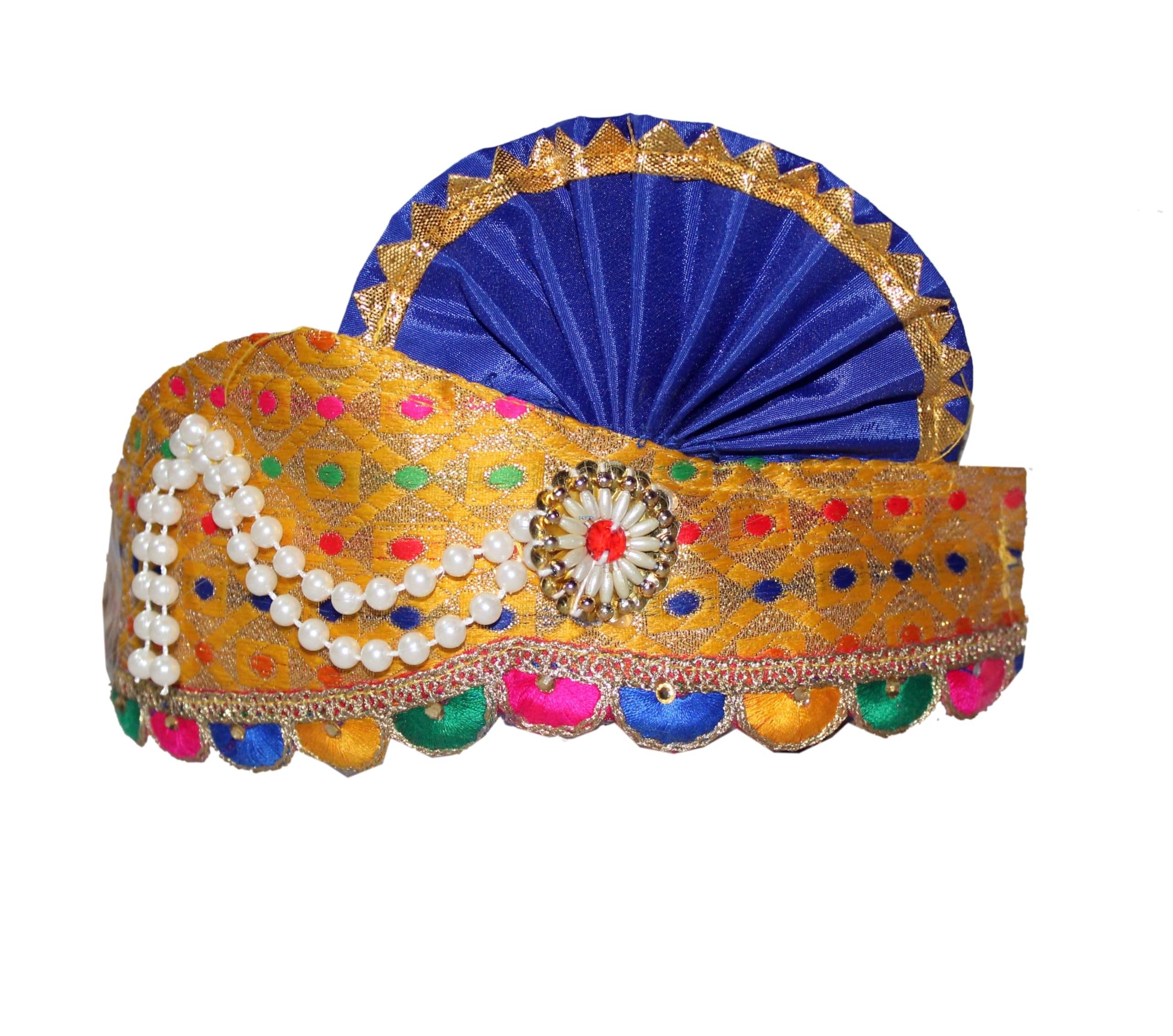 Kaku Fancy Dresses King Fabric Mukut Janmashtami Mythological Character Costume Crown for Kids & Adults | Traditional Royal Headgear for Fancy Dress & Religious Events - Golden, FREE, UNISEX     			Kaku Fancy Dresses King Fabric Mukut Janmashtami Mythological Character Costume Crown for Kids & Adults | Traditional Royal Headgear for Fancy Dress & Religious Events - Golden, FREE, UNISEX