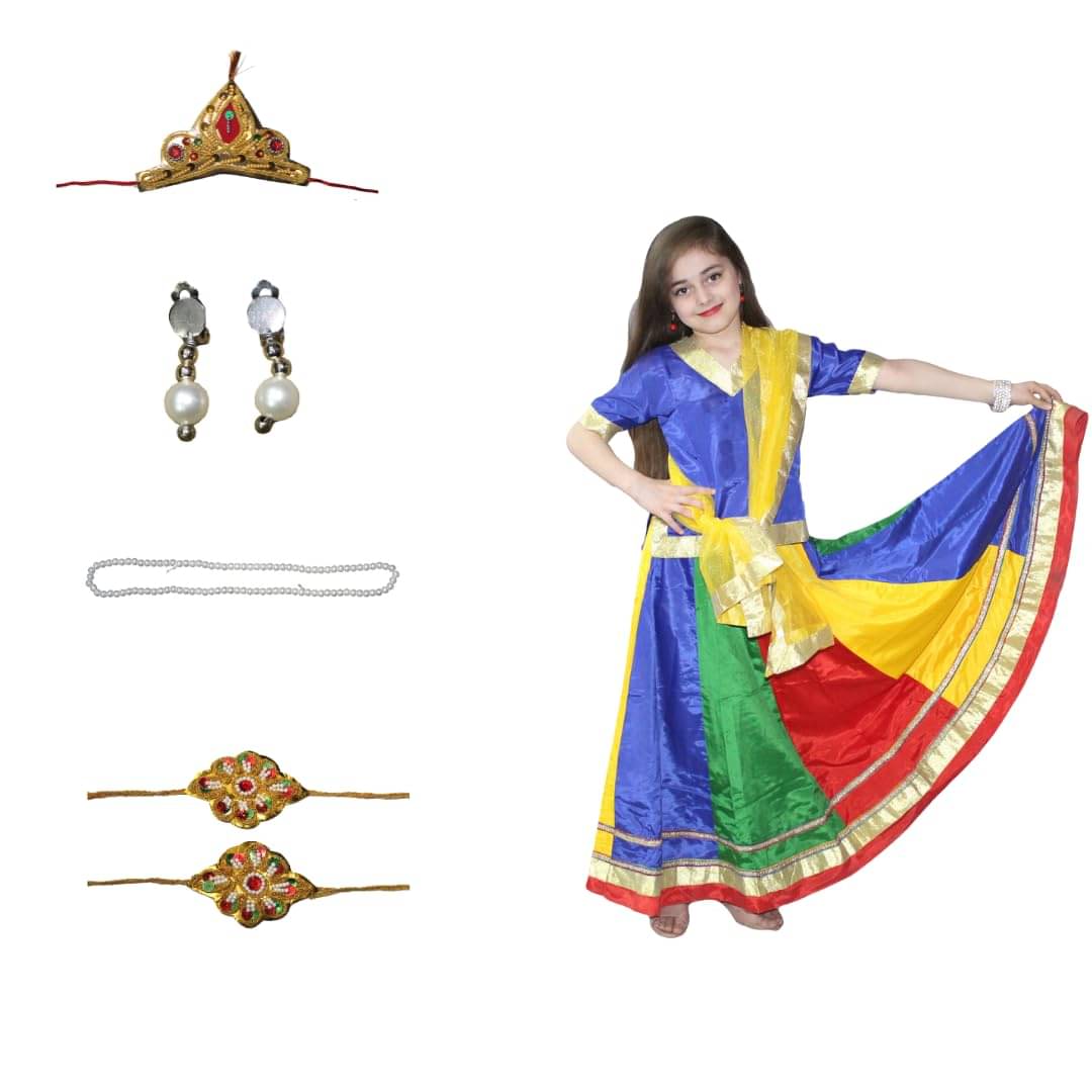 Kaku Fancy Dresses Multicolor Radha Costume for Girls – Ethnic Lehenga Choli | Krishna Janmashtami Fancy Dress Outfit - 7-8 Years     			Kaku Fancy Dresses Multicolor Radha Costume for Girls – Ethnic Lehenga Choli | Krishna Janmashtami Fancy Dress Outfit - 7-8 Years