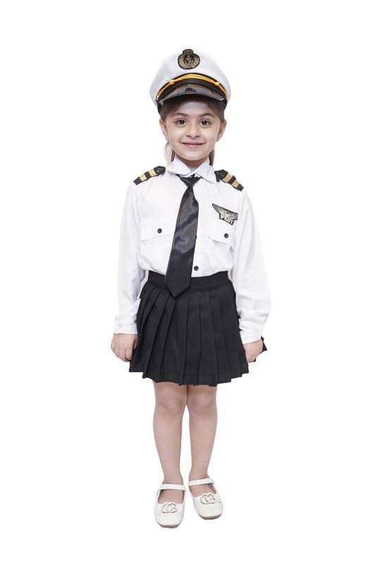     			Kaku Fancy Dresses Pilot Costume for Kids Community Worker Fancy Dress Career Theme Events - Black/White, 5-6 YEARS, GIRL