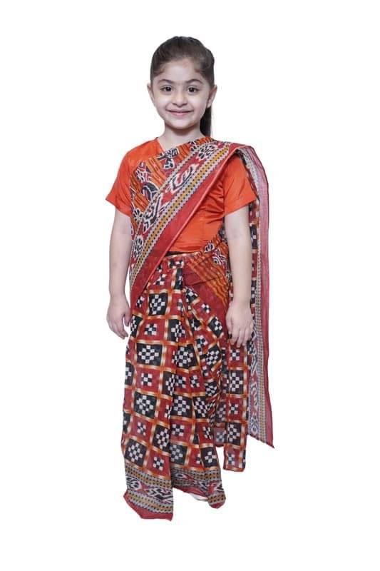     			Kaku Fancy Dresses Sambalpuri Dance Costume for Kids Traditional Folk Dance Dress for School Events - Black/Red, 10-12 YEARS, GIRL