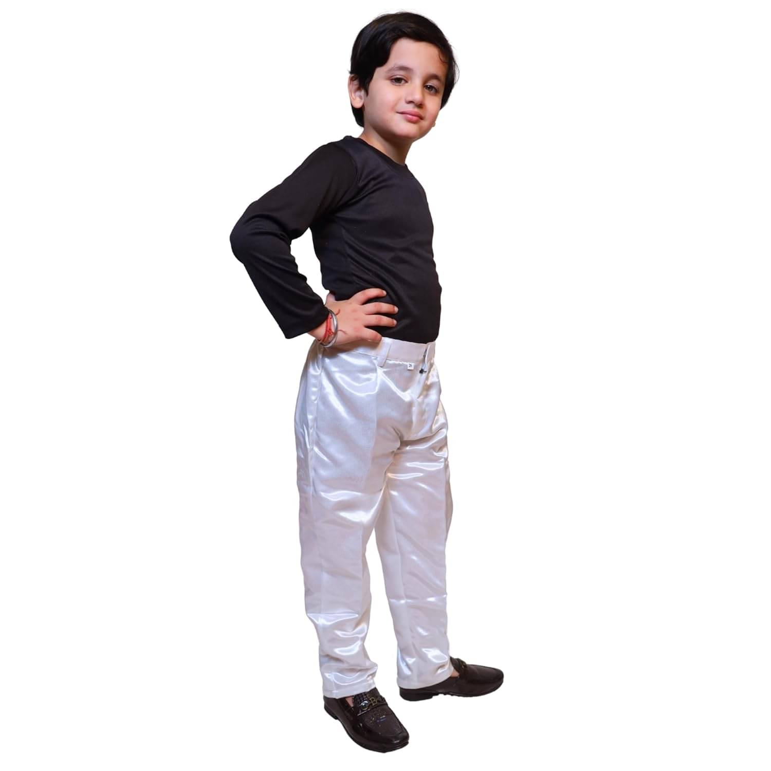     			Kaku Fancy Dresses Shiny Pants for Kids Metallic Straight Leg School Dance Performance - White, 5-6 YEARS, UNISEX