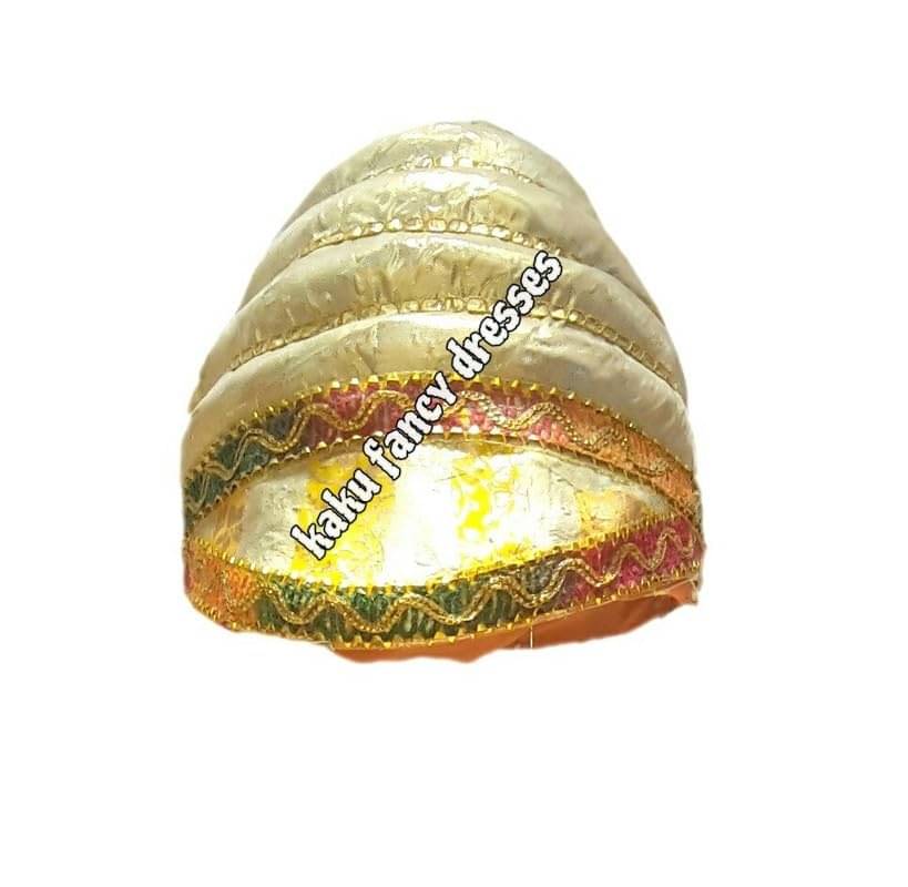     			Kaku Fancy Dresses Shivaji Maharaj Pagdi/Pheta Traditional Indian Headwear for Kids | Cultural & Fancy Dress Turban for Festivals, School Plays & Historical Events - White/Golden, FREE, UNISEX