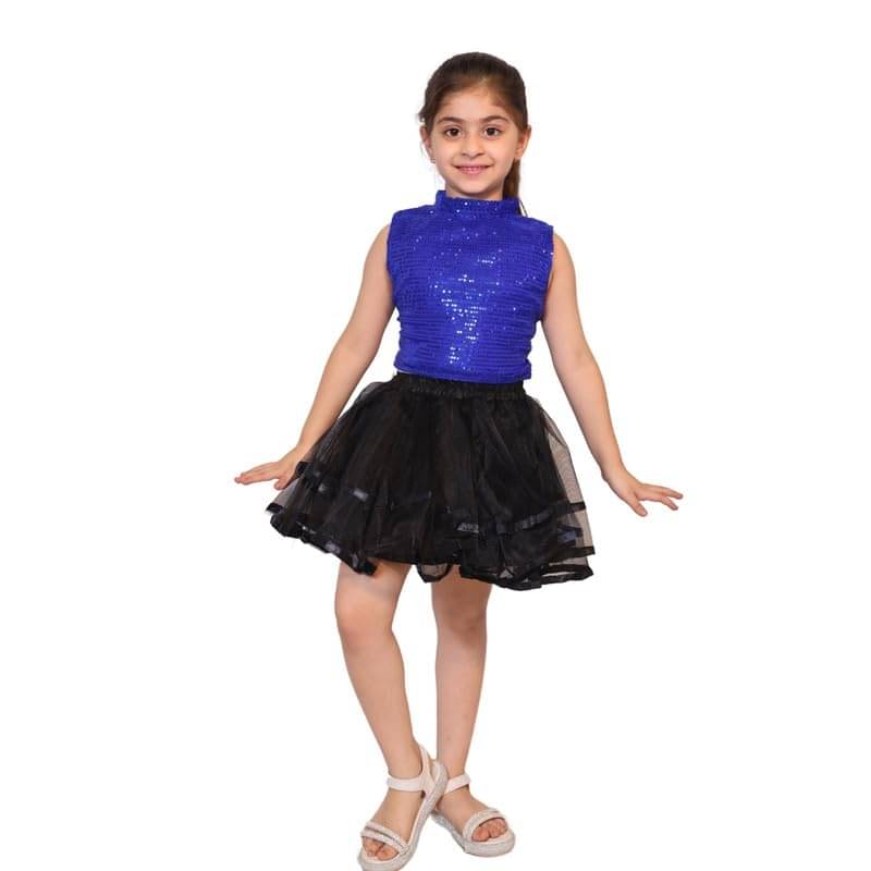     			Kaku Fancy Dresses Western Dance Costume for Kids Halter Neck Fancy Dress For Annual Function - Blue, 14-17 Years, Girl