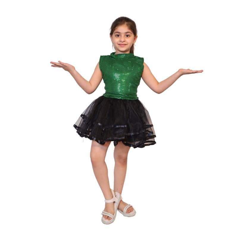 Kaku Fancy Dresses Western Dance Costume for Kids Halter Neck Fancy Dress For Annual Function - Green, 5-6 YEARS, Girl     			Kaku Fancy Dresses Western Dance Costume for Kids Halter Neck Fancy Dress For Annual Function - Green, 5-6 YEARS, Girl