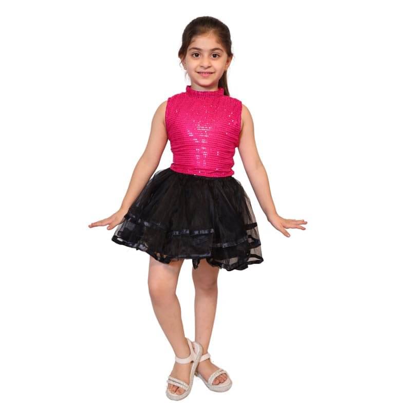 Kaku Fancy Dresses Western Dance Costume for Kids Halter Neck Fancy Dress For Annual Function - Mazanta, 7-8 YEARS, Girl     			Kaku Fancy Dresses Western Dance Costume for Kids Halter Neck Fancy Dress For Annual Function - Mazanta, 7-8 YEARS, Girl