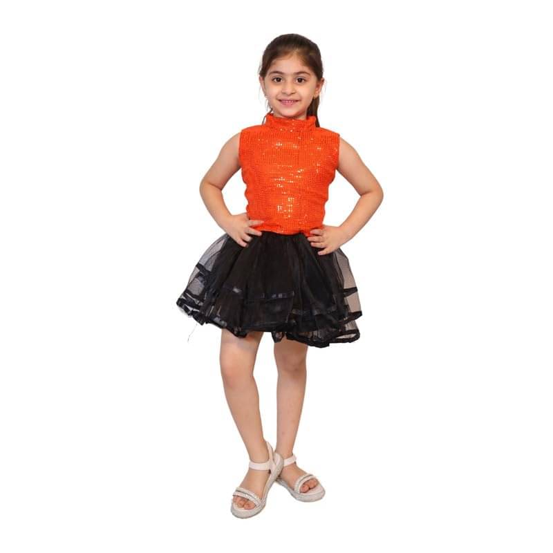     			Kaku Fancy Dresses Western Dance Costume for Kids Halter Neck Fancy Dress For Annual Function - Orange, 10-12 YEARS, Girl