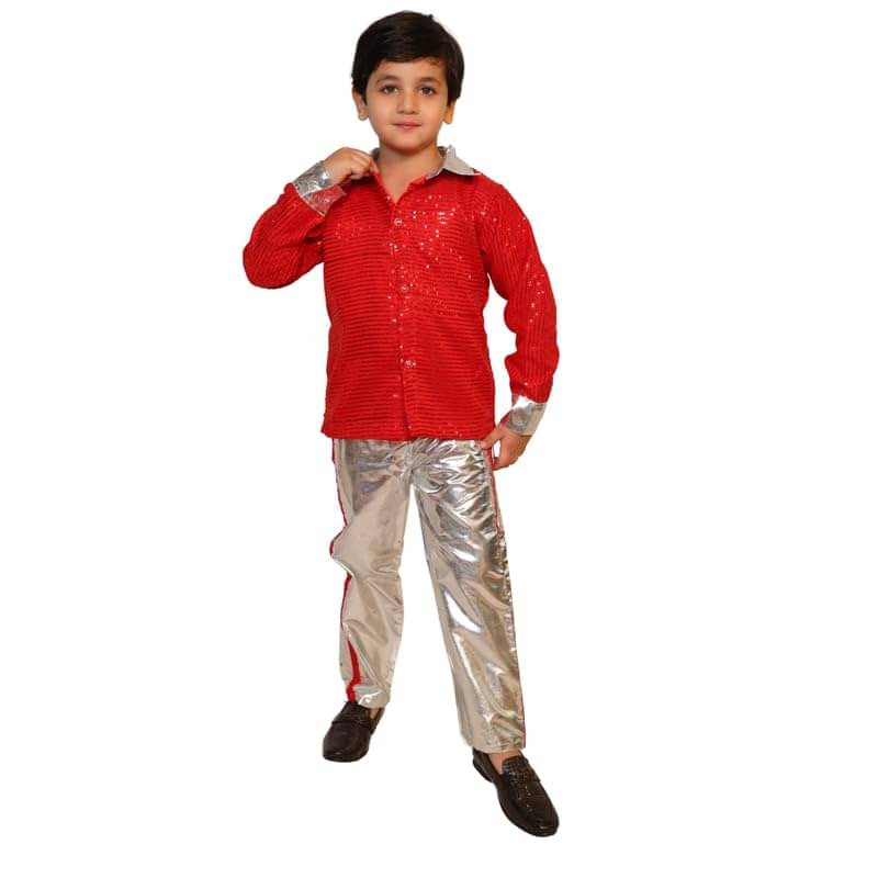     			Kaku Fancy Dresses Western Disco Outfit for Kids Sequin Shirt with Shining Pants for Annual Day Programme - Red, 5-6 YEARS, Unisex