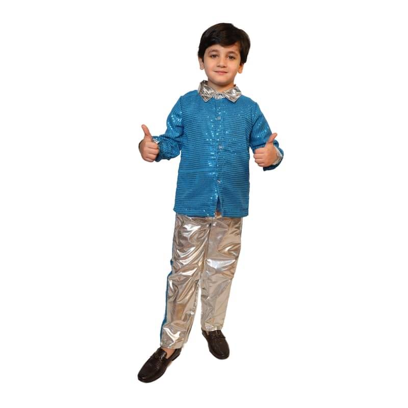 Kaku Fancy Dresses Western Disco Outfit for Kids Sequin Shirt with Shining Pants for Annual Day Programme - Firozy, 3-4 YEARS, Unisex Kaku Fancy Dresses Western Disco Outfit for Kids Sequin Shirt with Shining Pants for Annual Day Programme - Firozy, 3-4 YEARS, Unisex