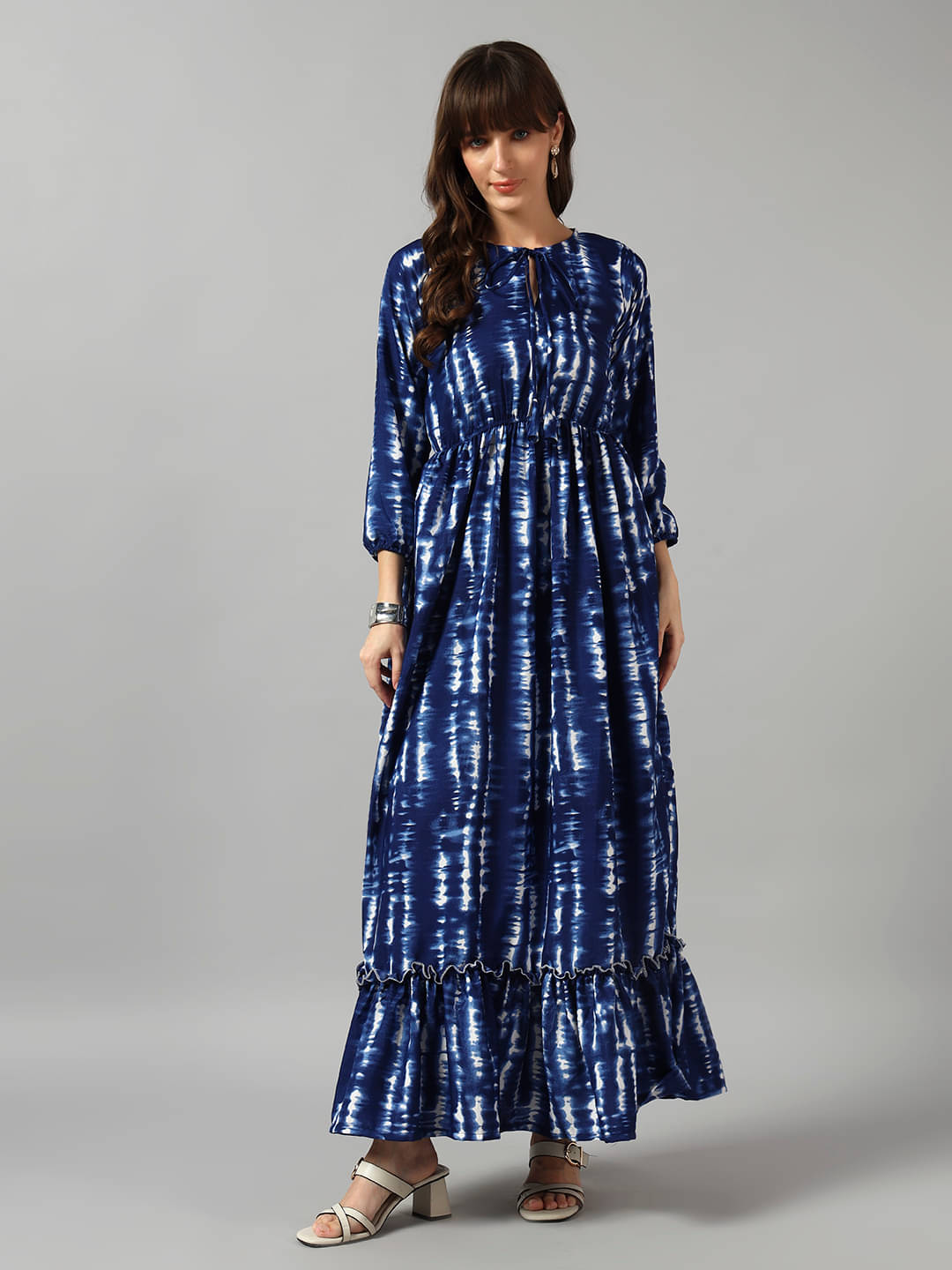     			Krunal Raiyani Women Crepe Printed Fit & Flare Dress ( Blue )