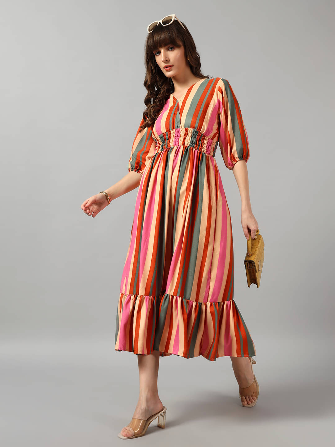     			Krunal Raiyani Women Crepe Printed Fit & Flare Dress ( Multi Color )