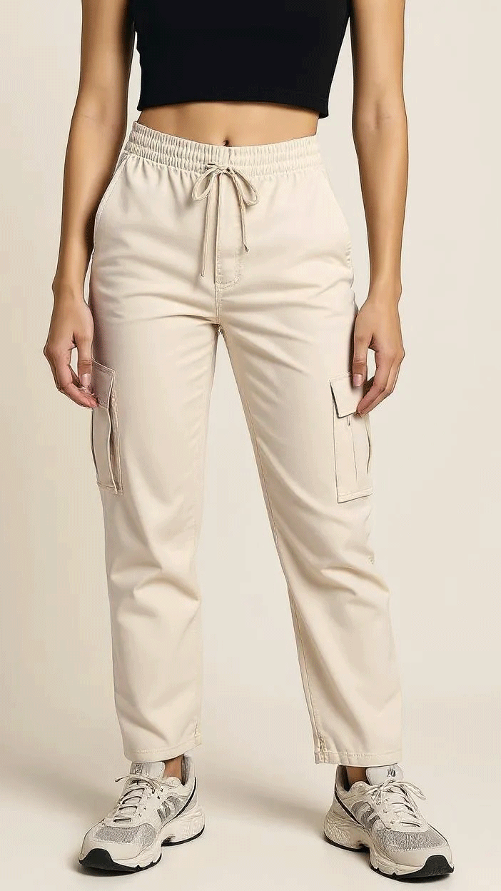     			MODLYENTERPRISES Women Cotton Blend Cargos Trousers ( Cream )