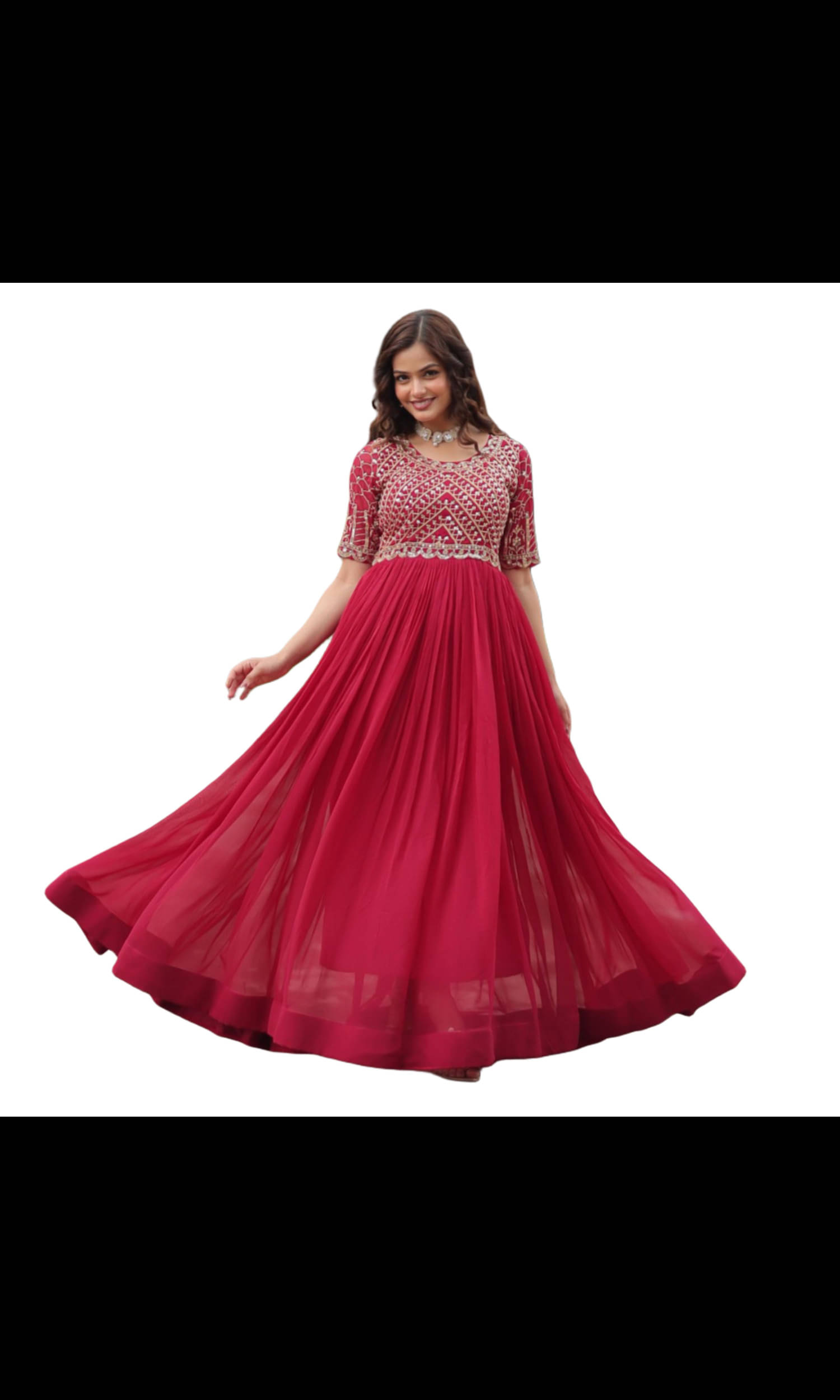     			Maa Enterprise Women Georgette Flared Stitched Ethnic Gown ( Pink )