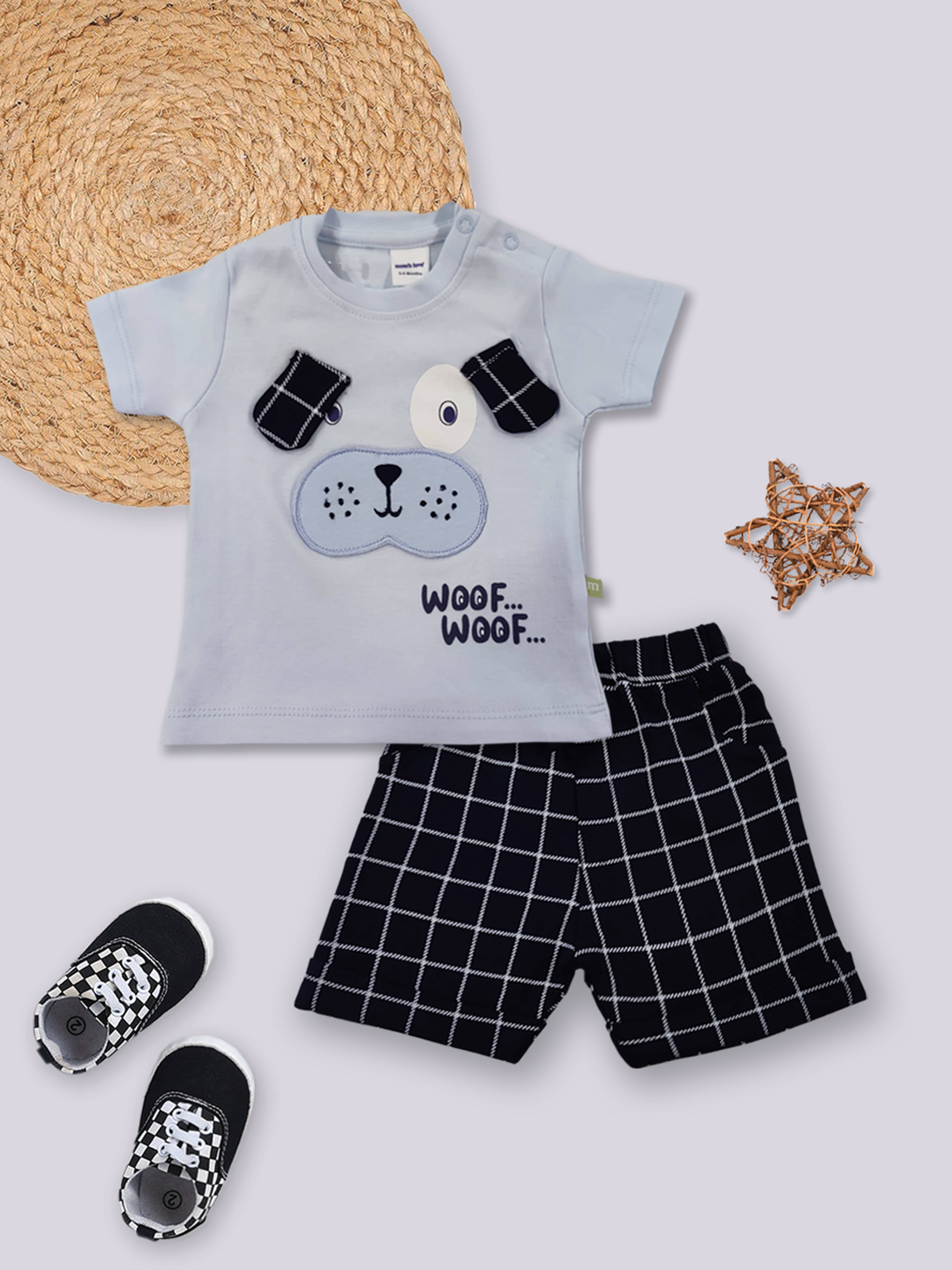     			Mom's Love Printed Pure Cotton Set and Suit For Infant Boys (Blue, Pack of 1)