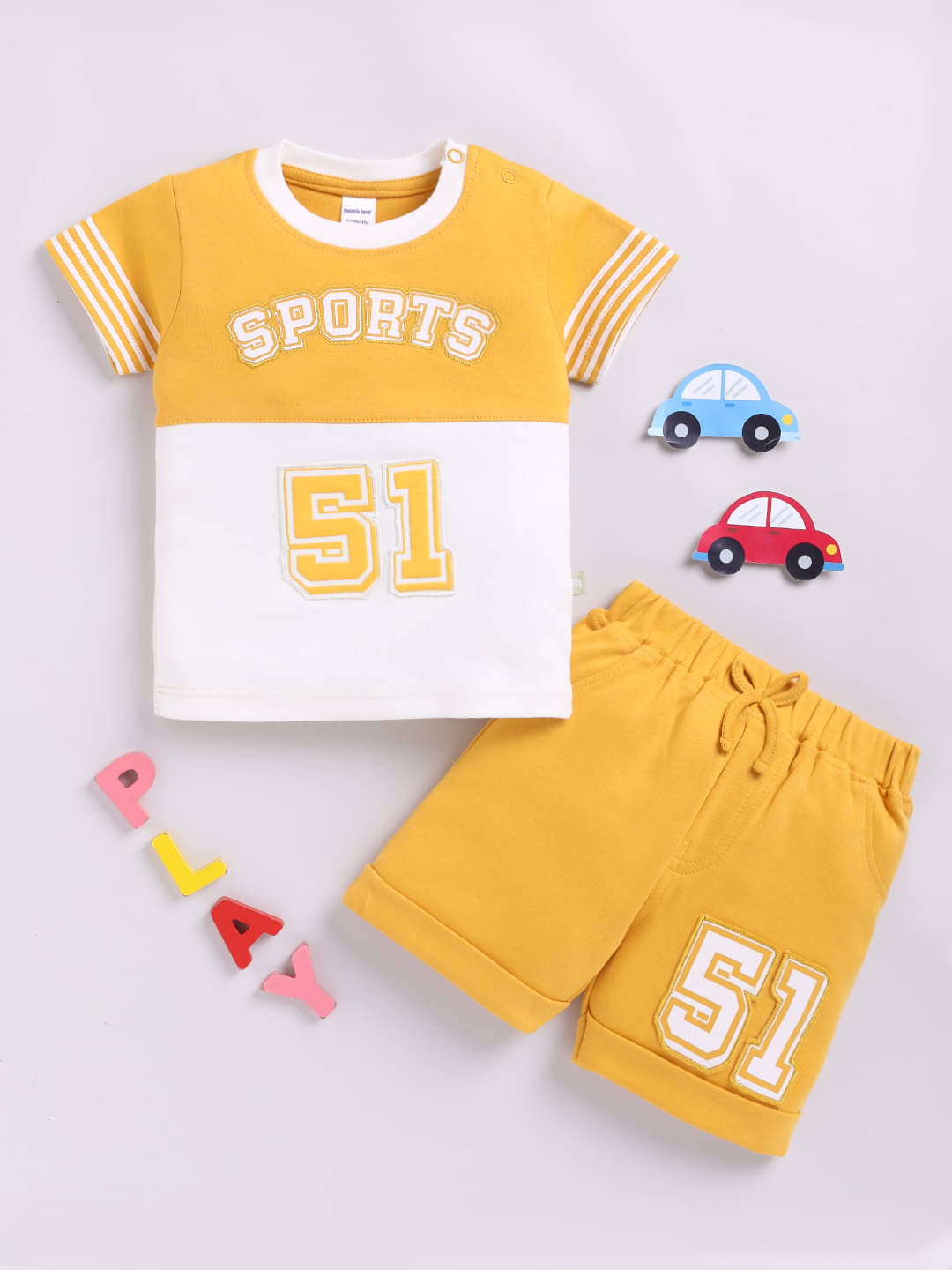     			Mom's Love Printed Pure Cotton Set and Suit For Infant Boys (Yellow, Pack of 1)