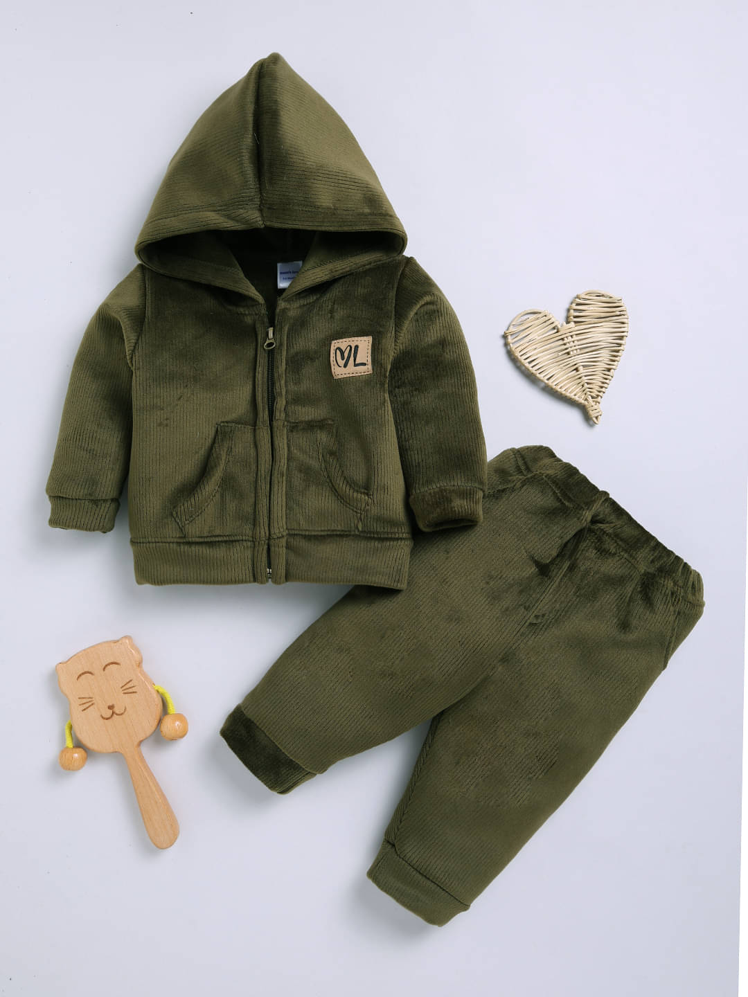    			Mom's Love Printed Pure Cotton Set and Suit For Infant Boys (Olive, Pack of 1)